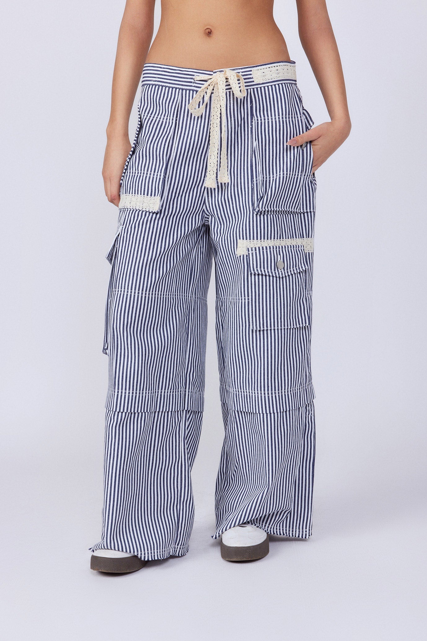 Striped Cargo Pants Crochet Combination 770