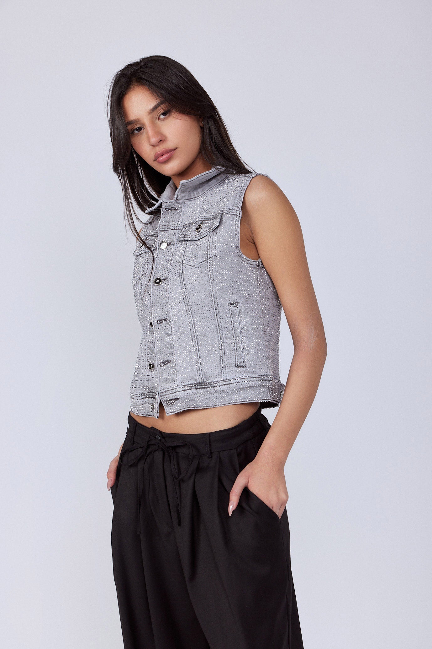 GLAM diamond denim vest