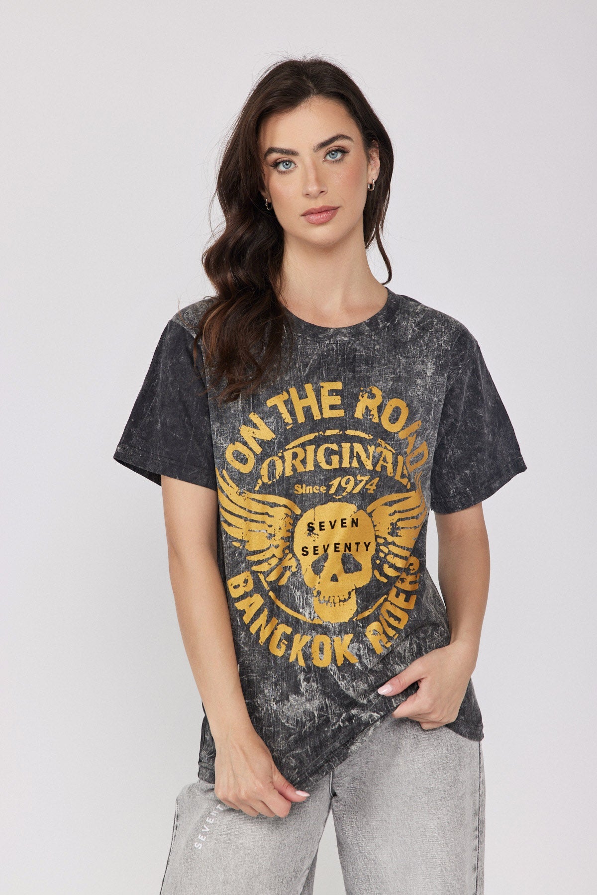 ON THE ROAD print wash T-shirt