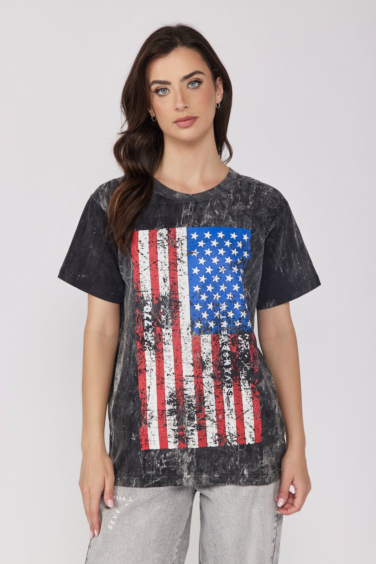 USA print wash T-shirt