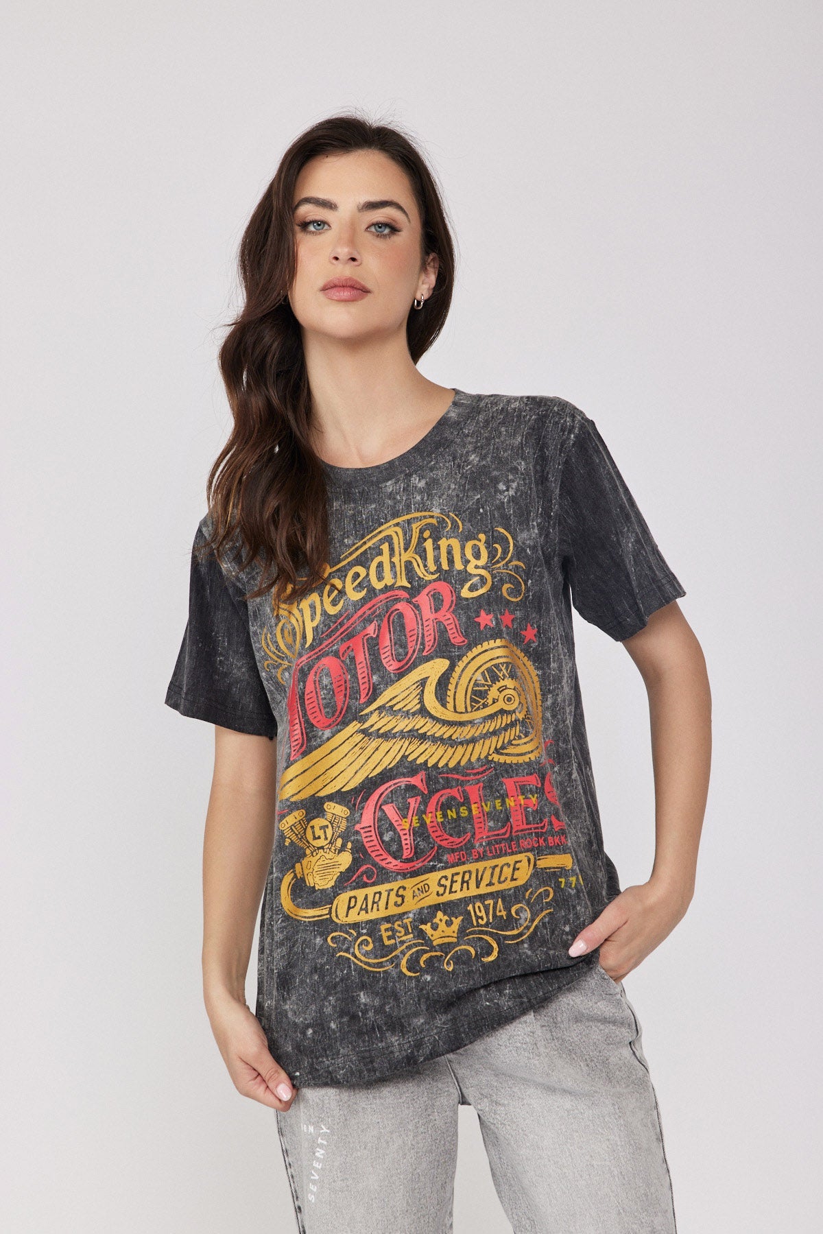 SPEED KING print wash T-shirt