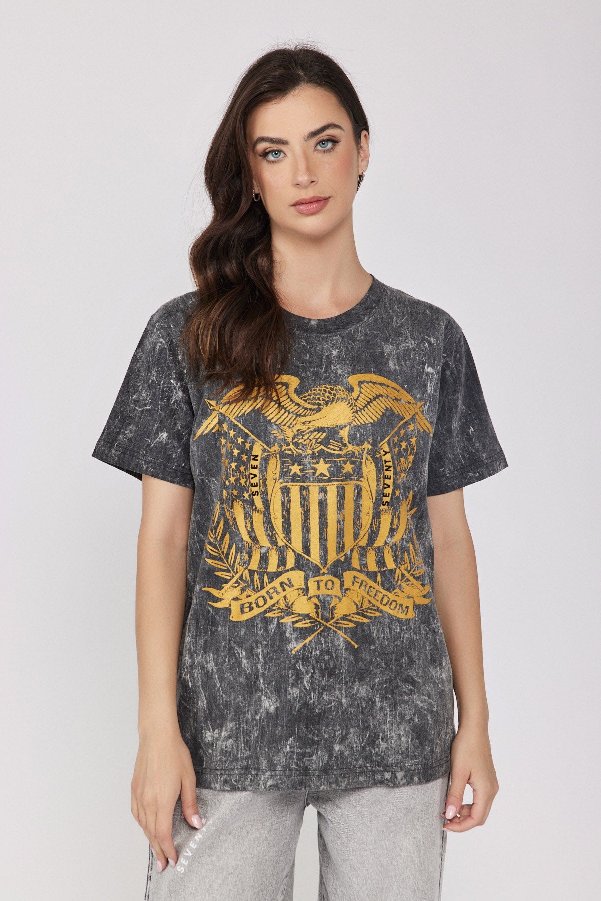 FREEDOM print wash T-shirt
