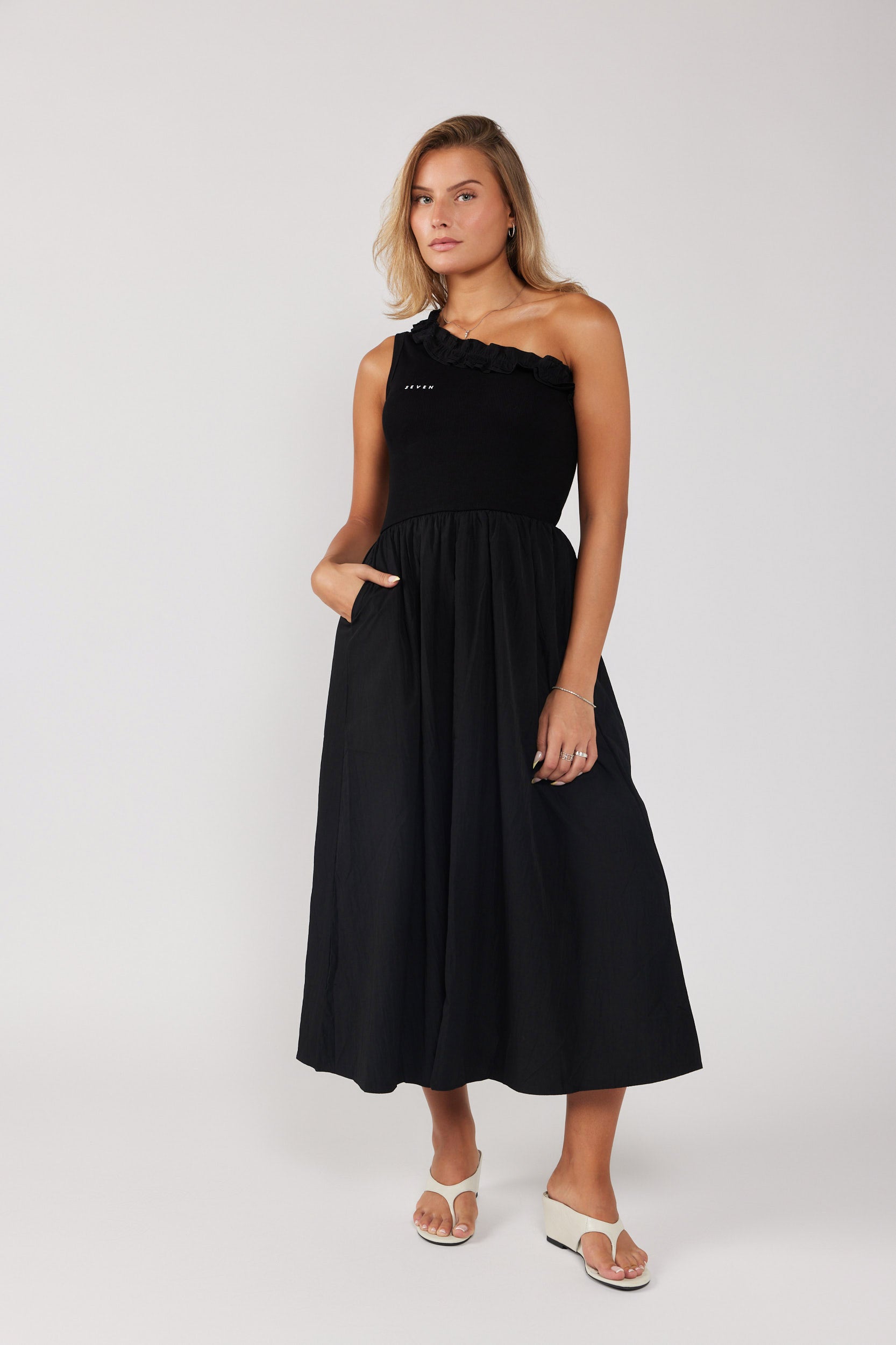 SEVEN Asymmetrical Shoulder Dress