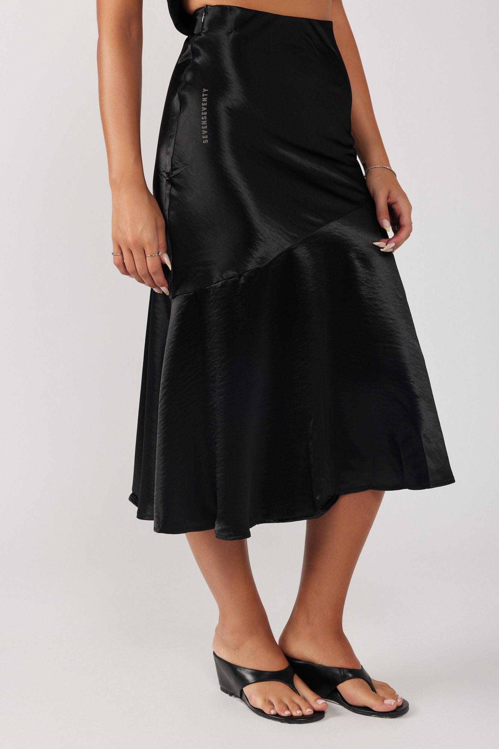 SEVEN bell-cut satin skirt