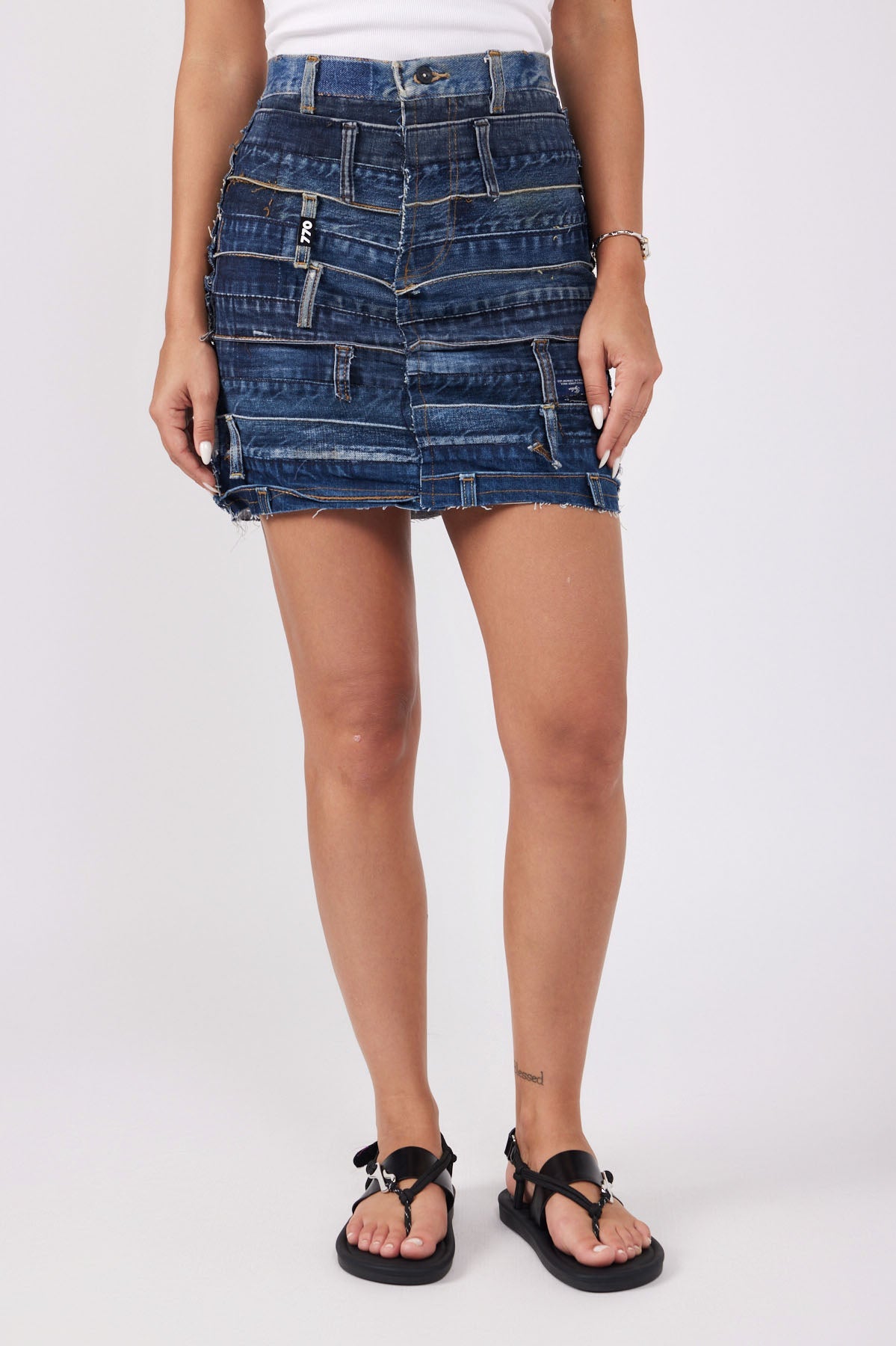 DENIM patchwork mini skirt