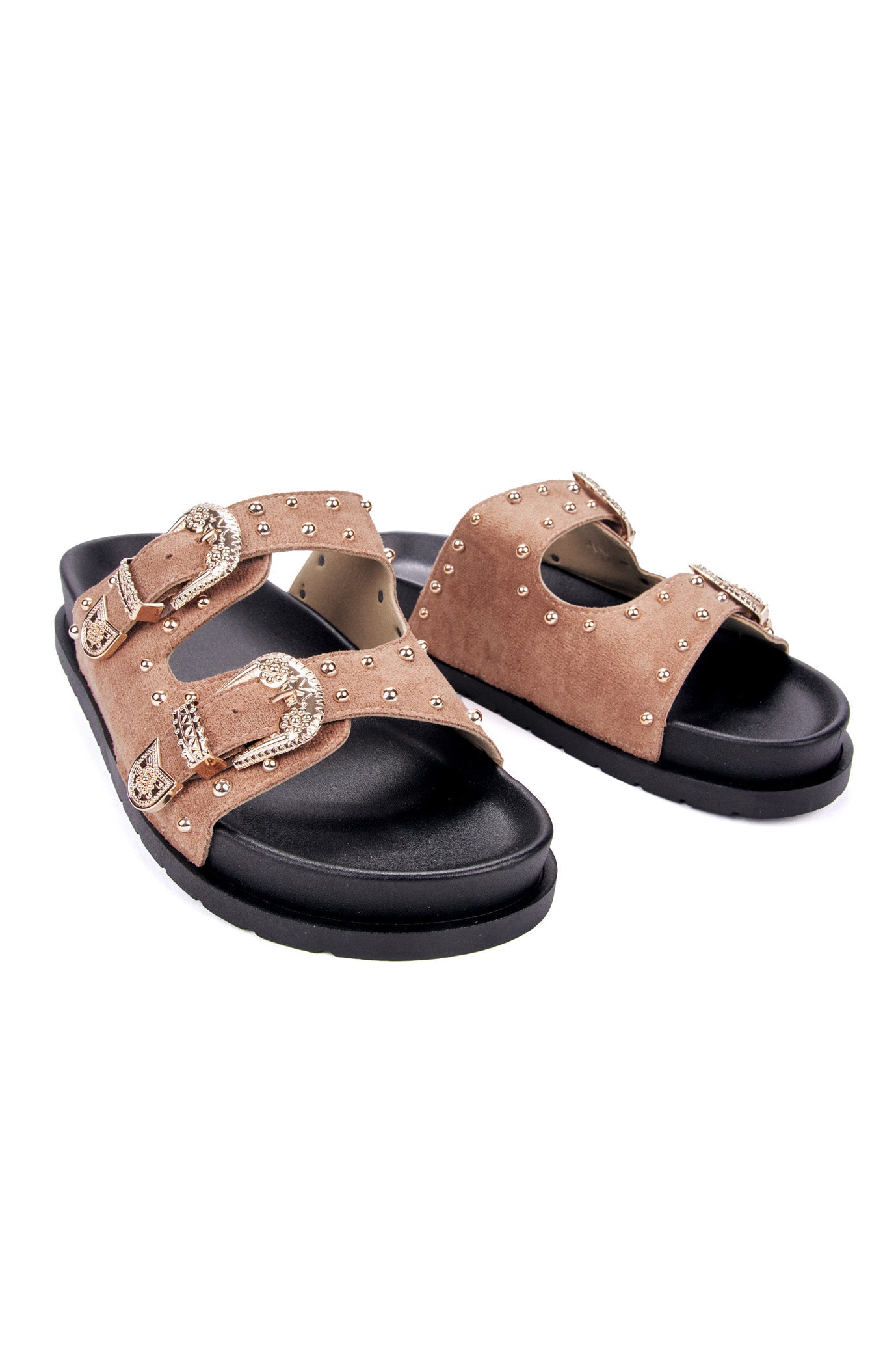 SUMMER studded suede flip-flops