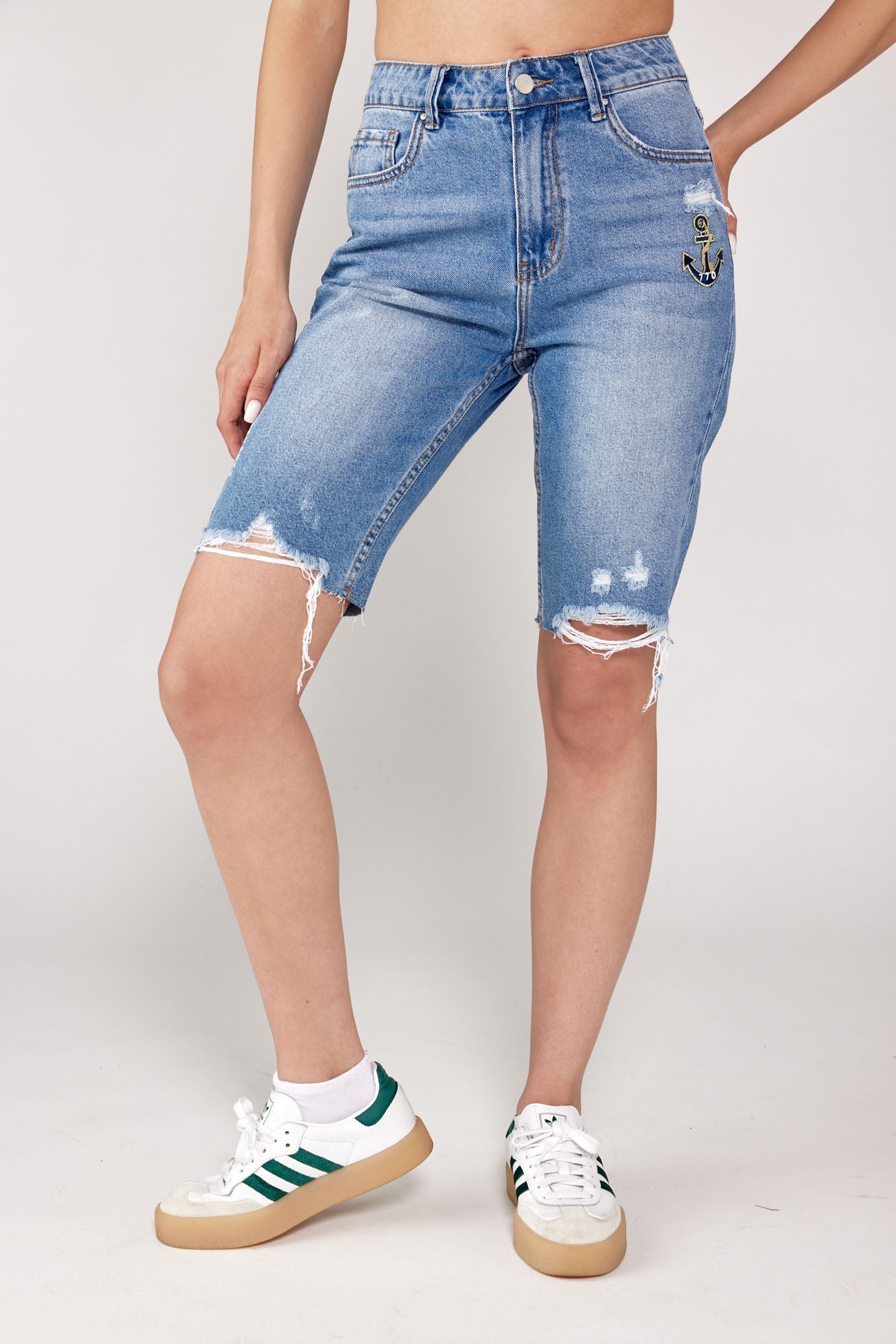 Ripped Bermuda Jeans MARINE