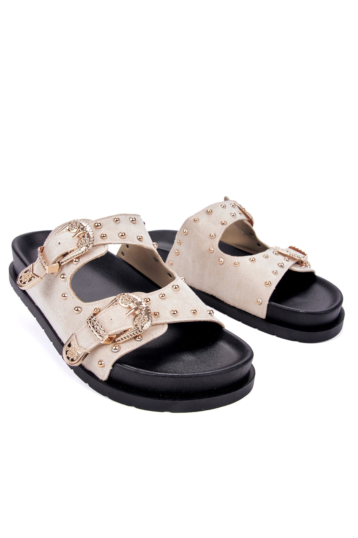SUMMER studded suede flip-flops