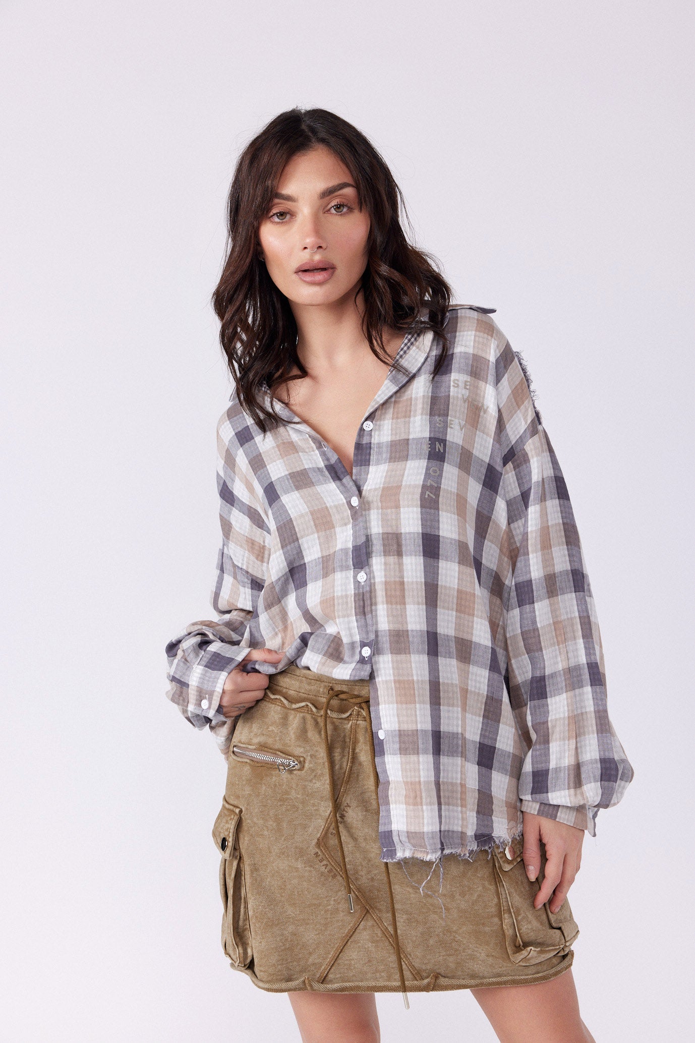 SEVENTY button-down plaid shirt
