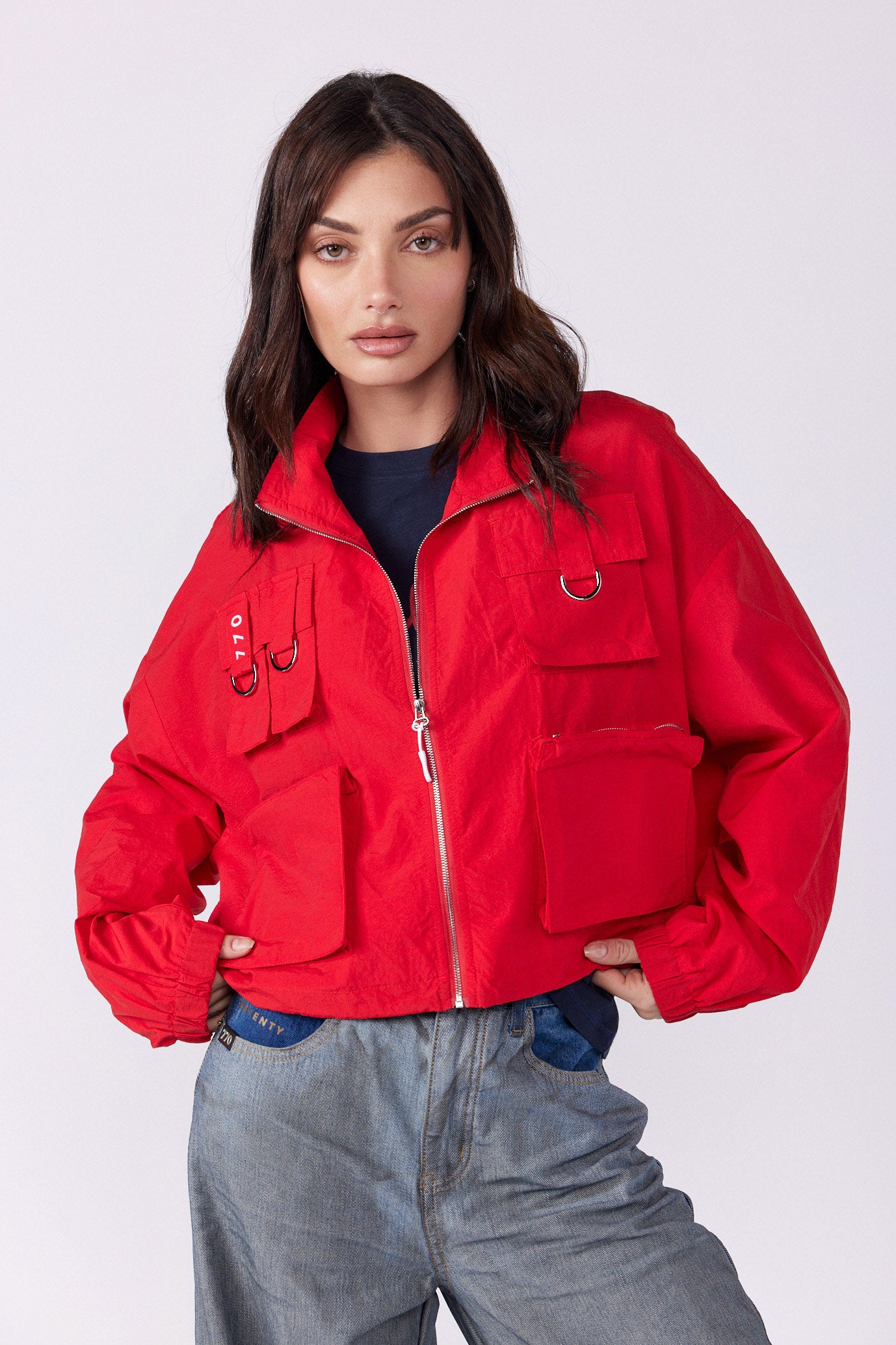 Nylon zipper jacket with combination pockets 770