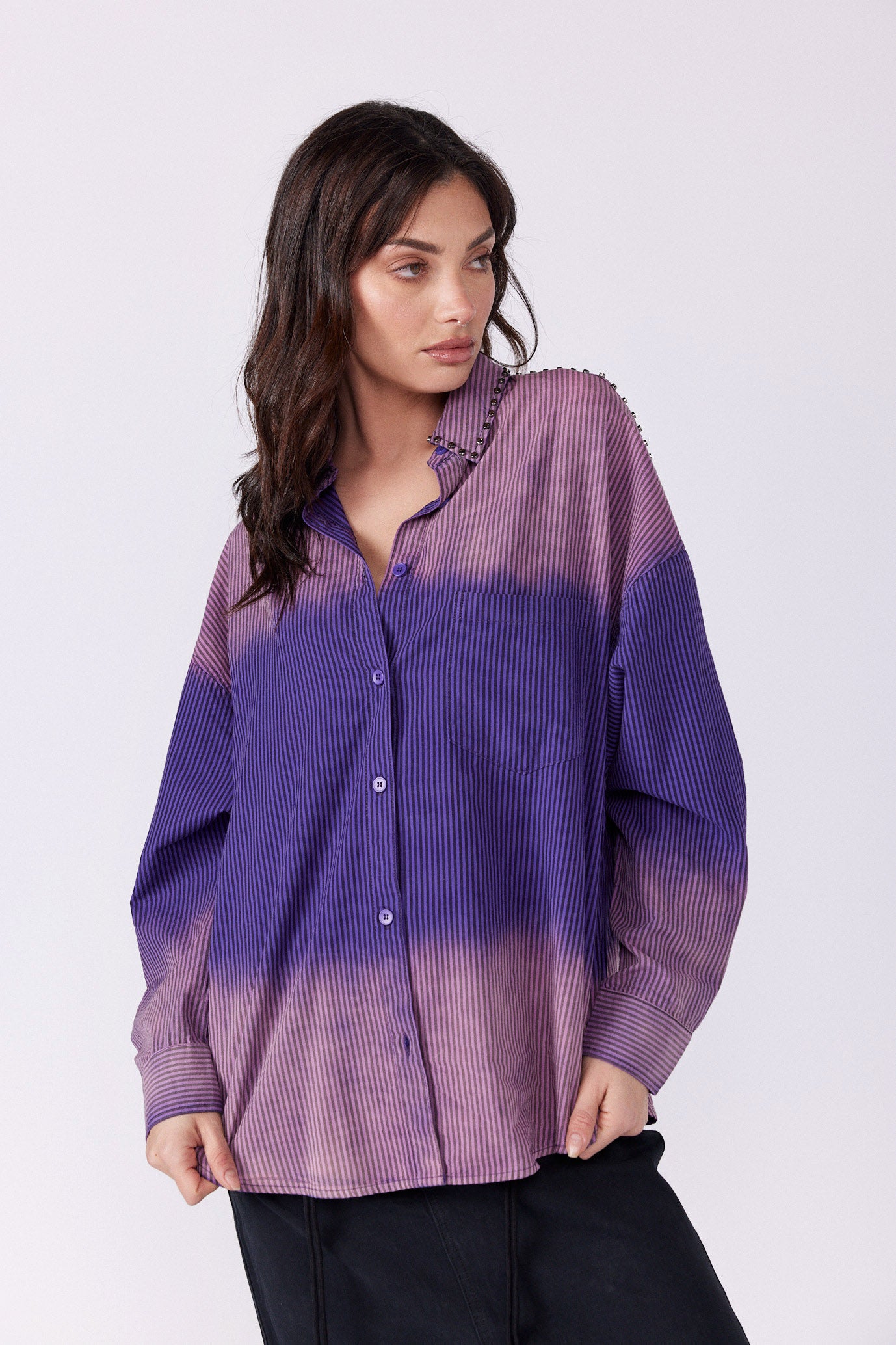 SEVEN studded tie-dye button-down shirt