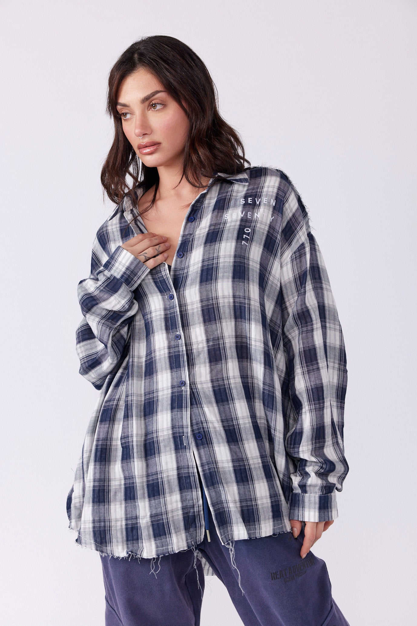 SEVENTY button-down plaid shirt