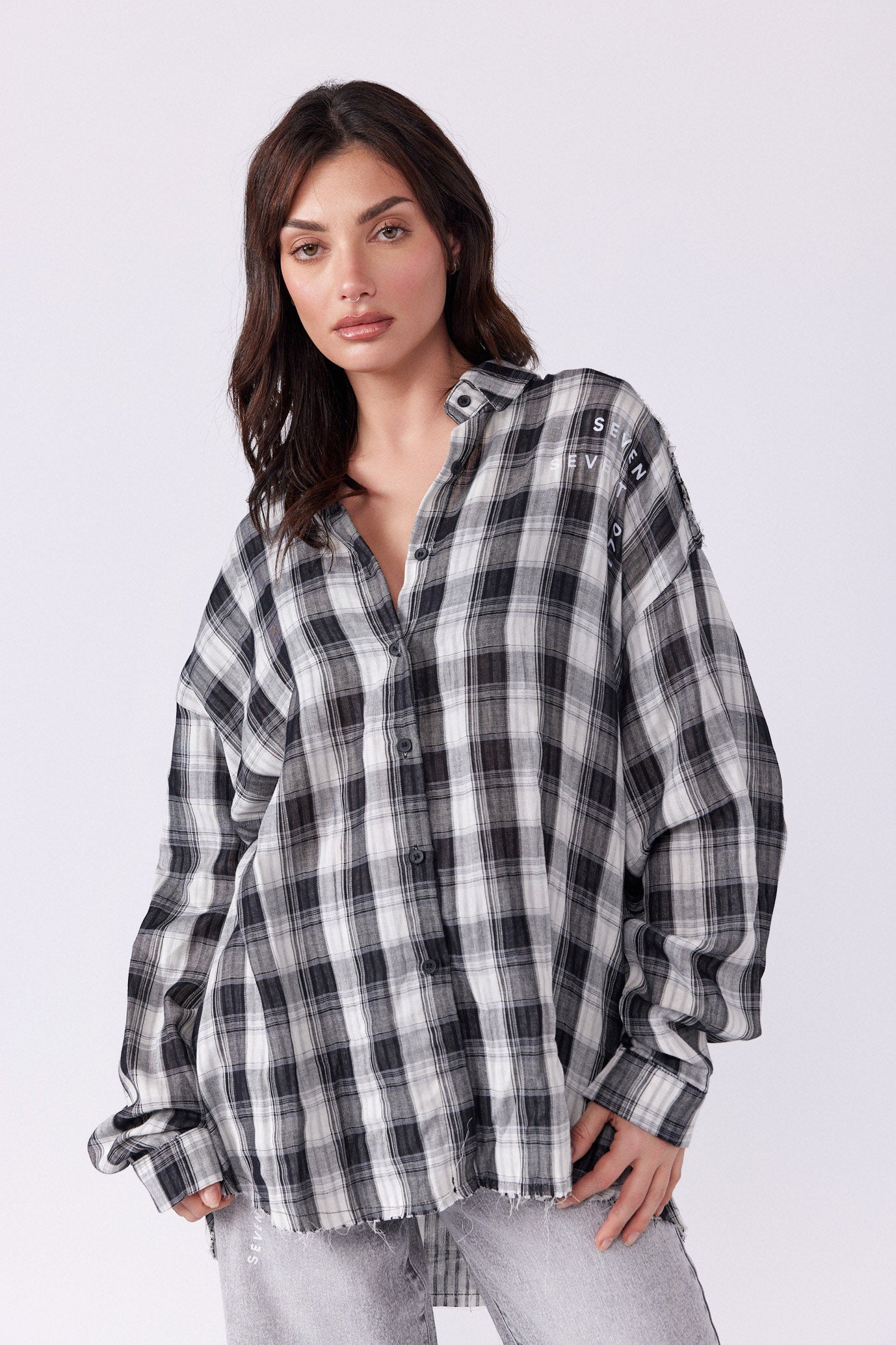 SEVENTY button-down plaid shirt