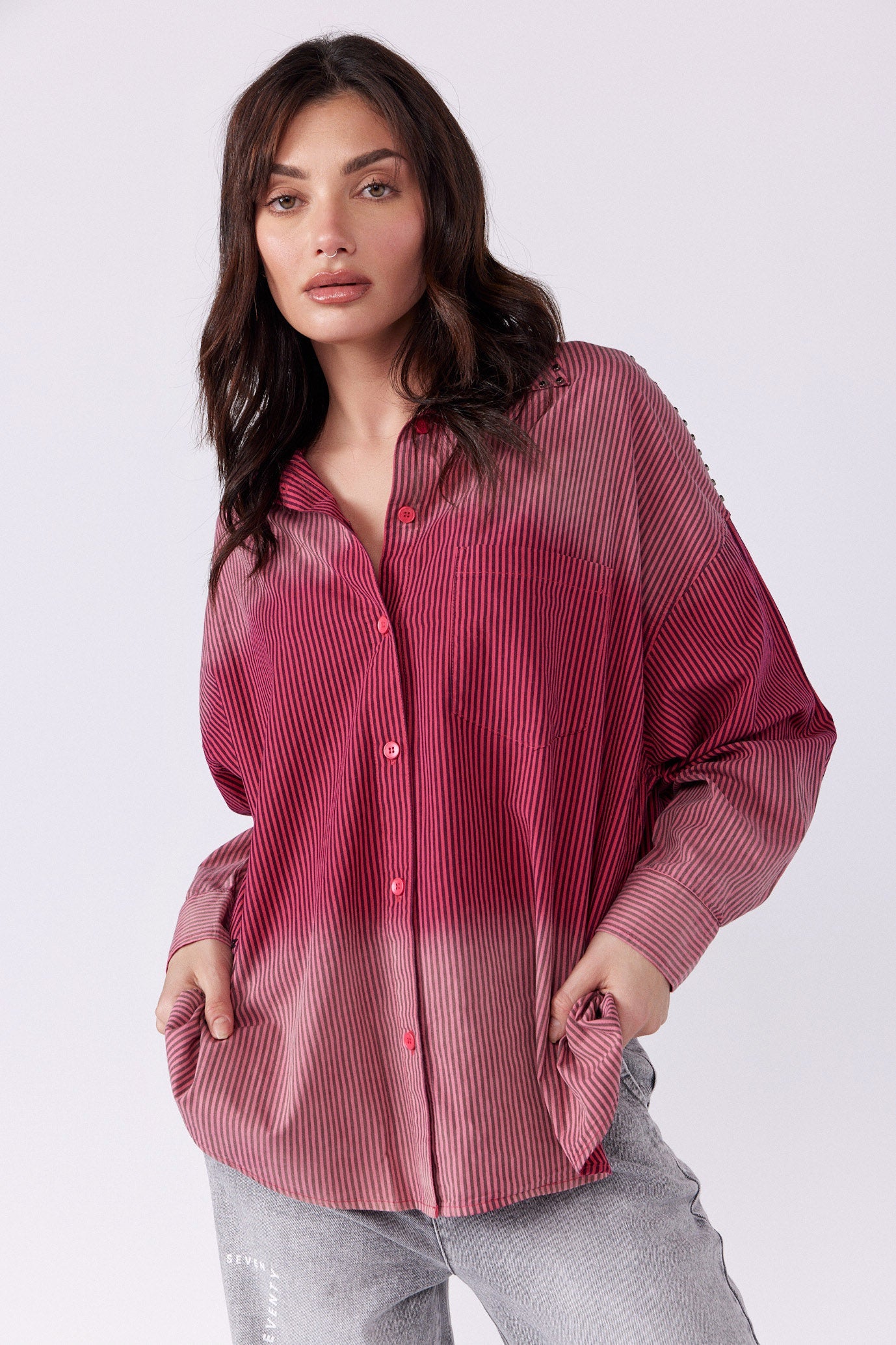 SEVEN studded tie-dye button-down shirt