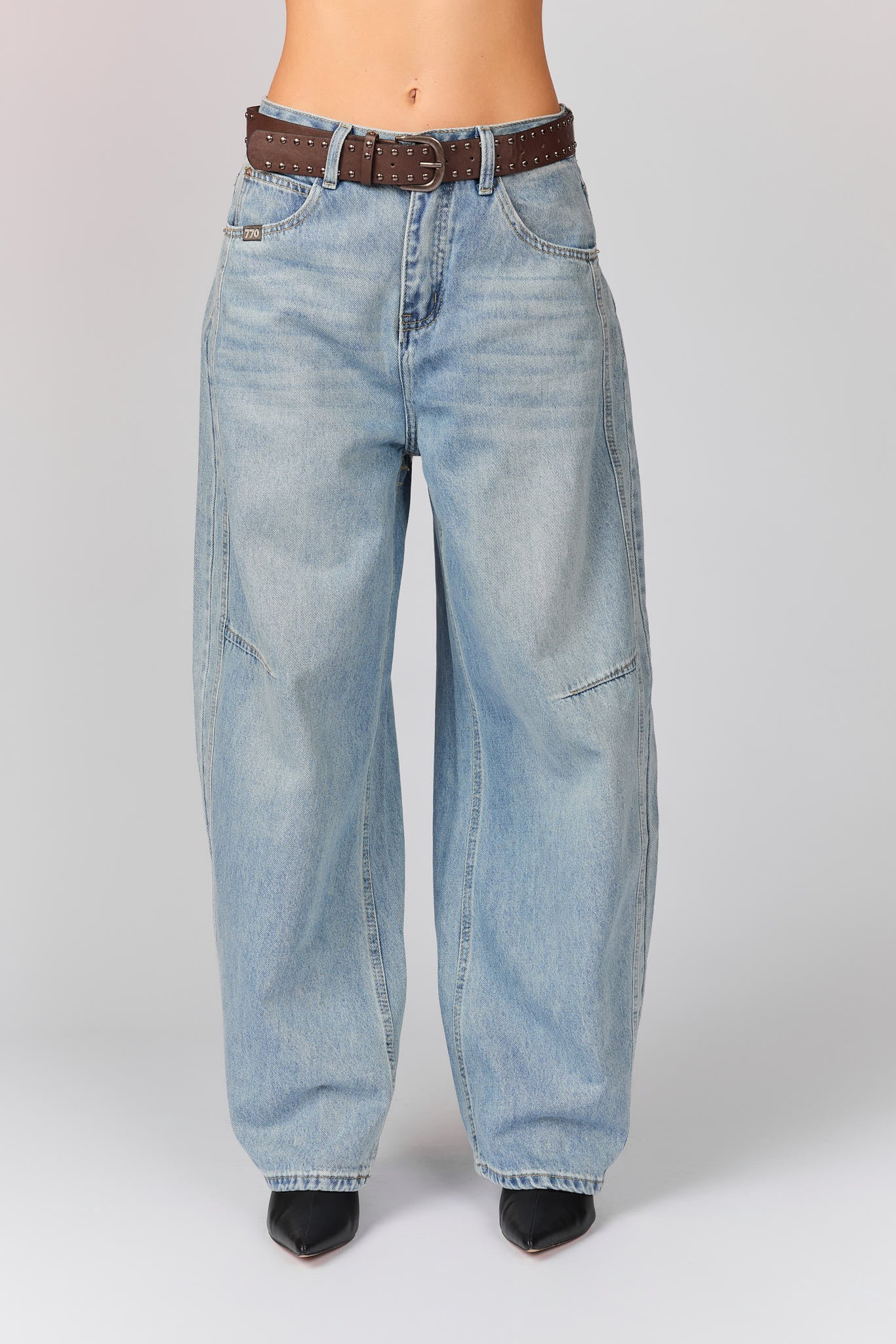 מכנסי בלון שילוב חגורת ניטים