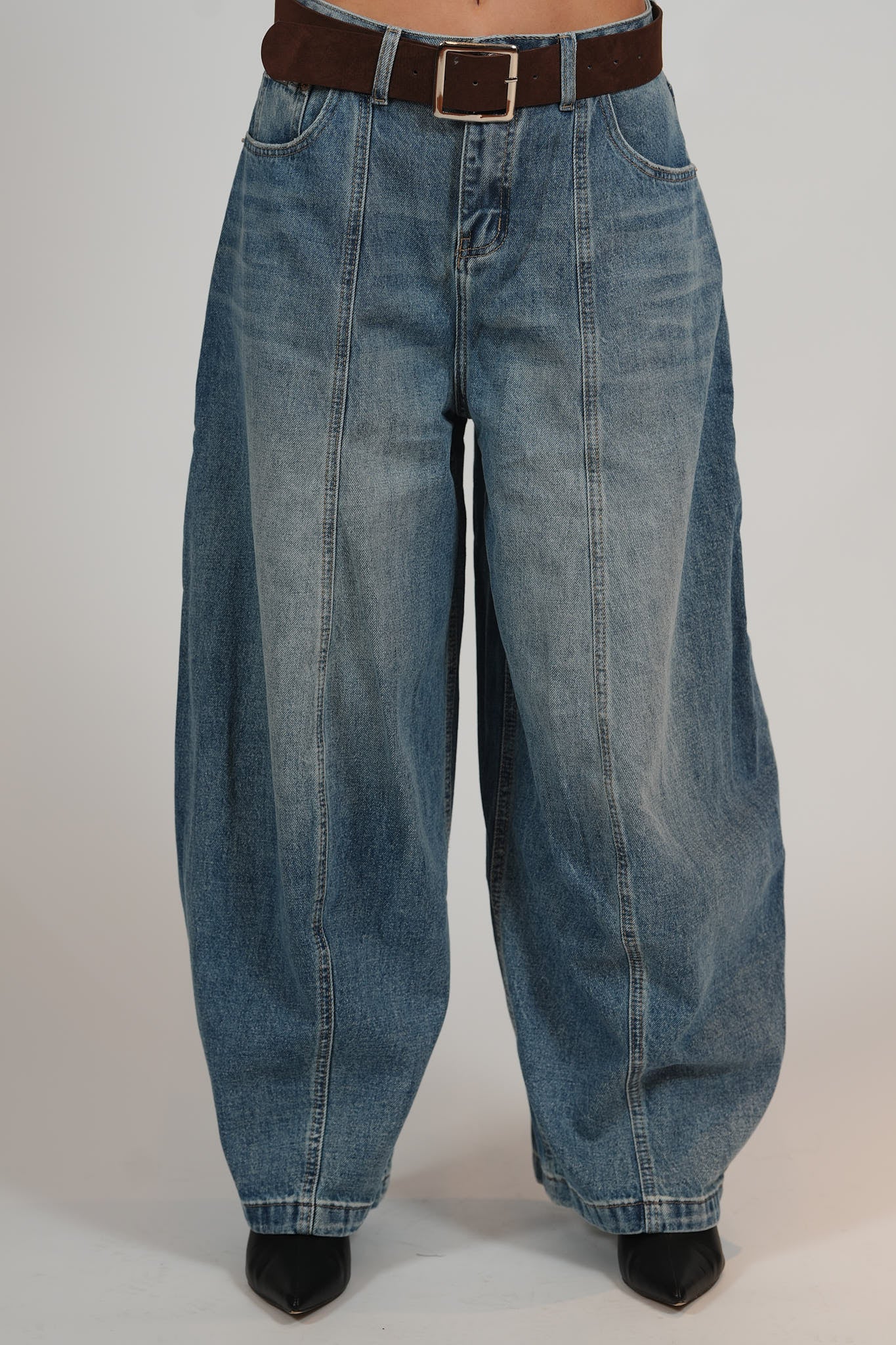 מכנסי ג'ינס בלון כיס רקום