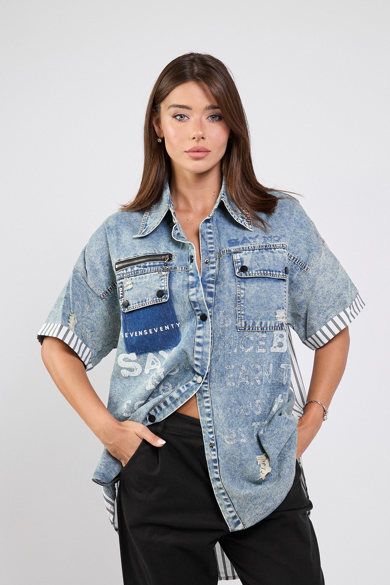 SAY combination button-down shirt