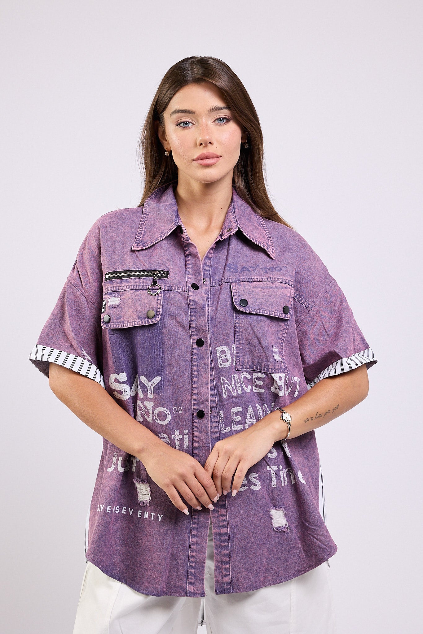 SAY combination button-down shirt