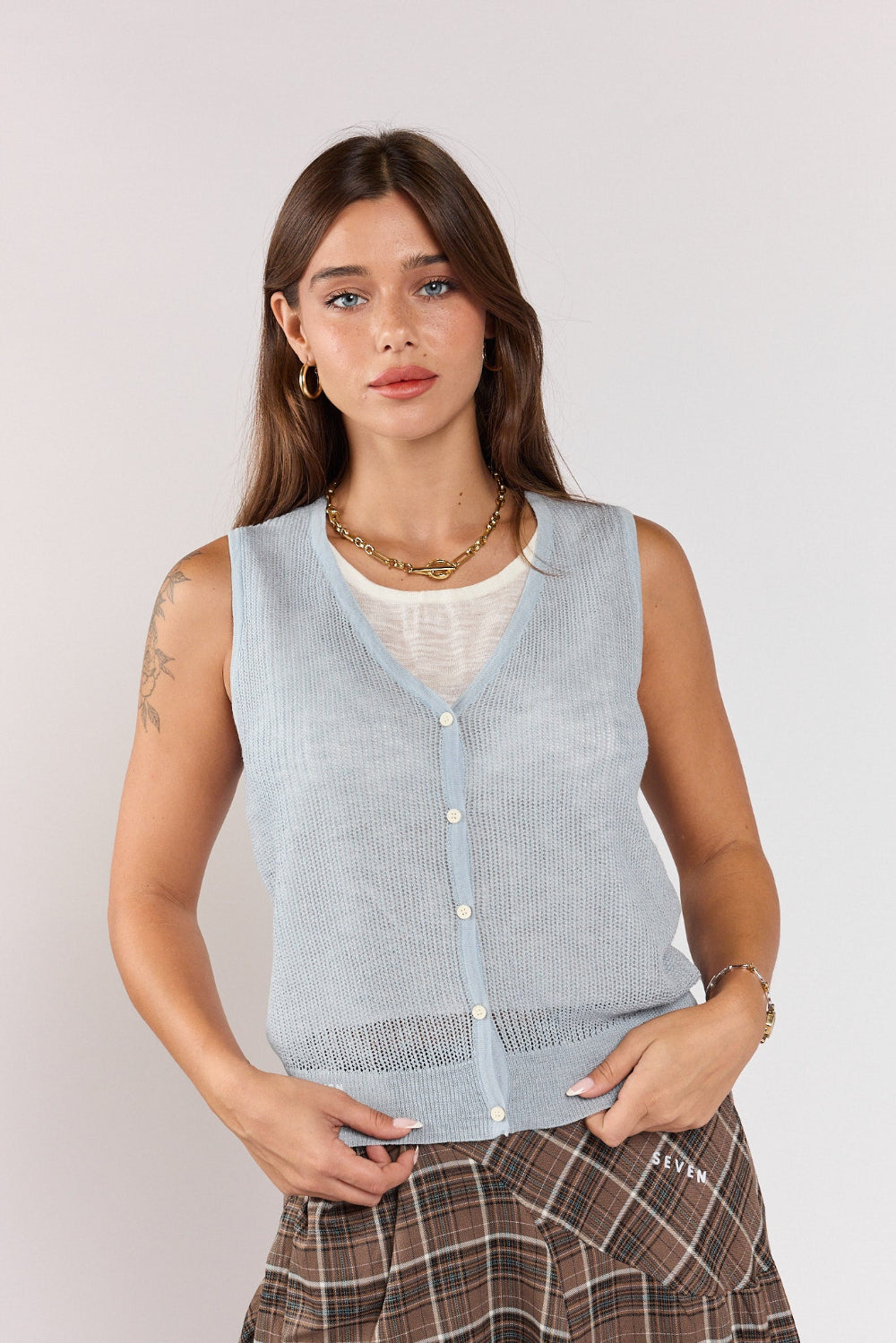 SEVEN button-down thin knit layered tank top