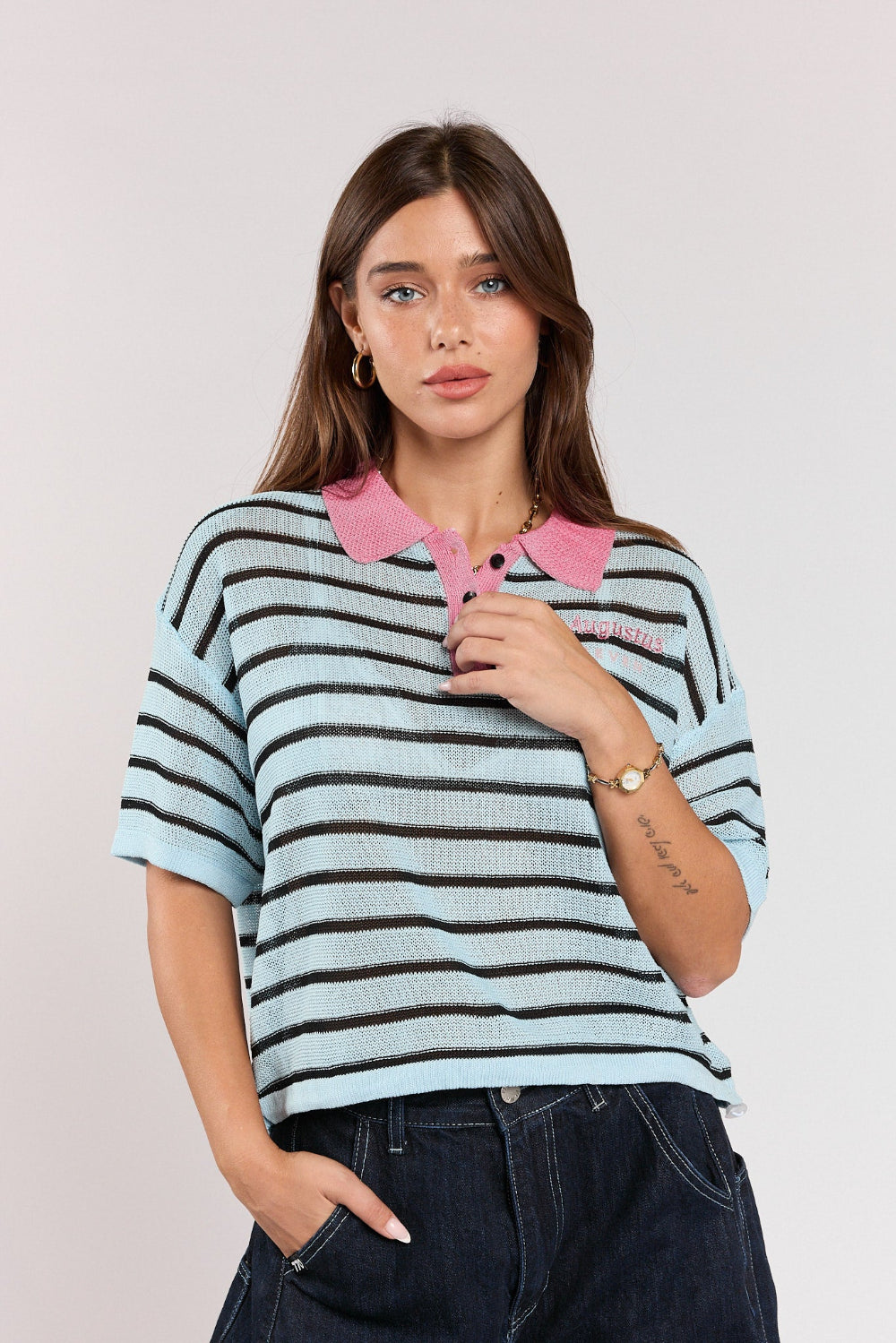 SEVEN striped knit polo shirt