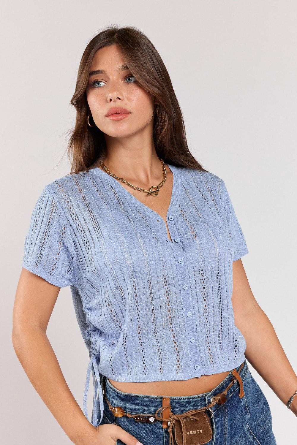 SEVEN thin knit shirt with button closure