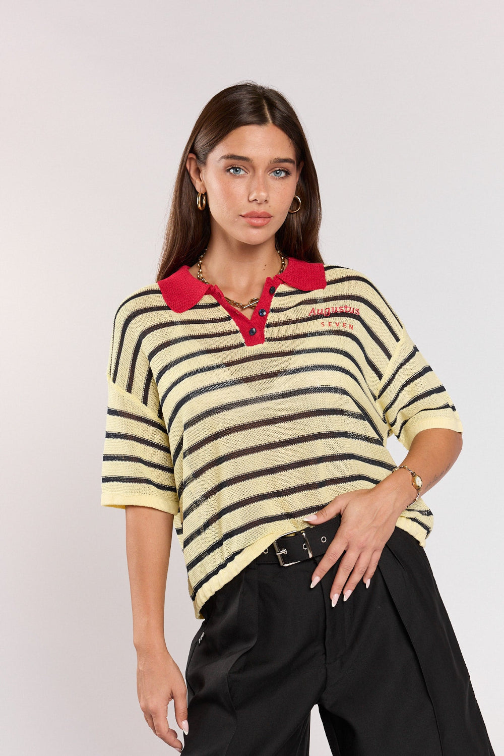 SEVEN striped knit polo shirt