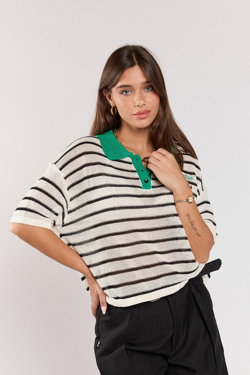 SEVEN striped knit polo shirt