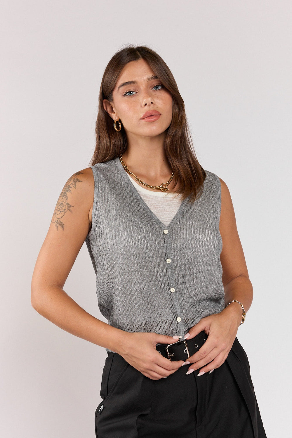 SEVEN button-down thin knit layered tank top