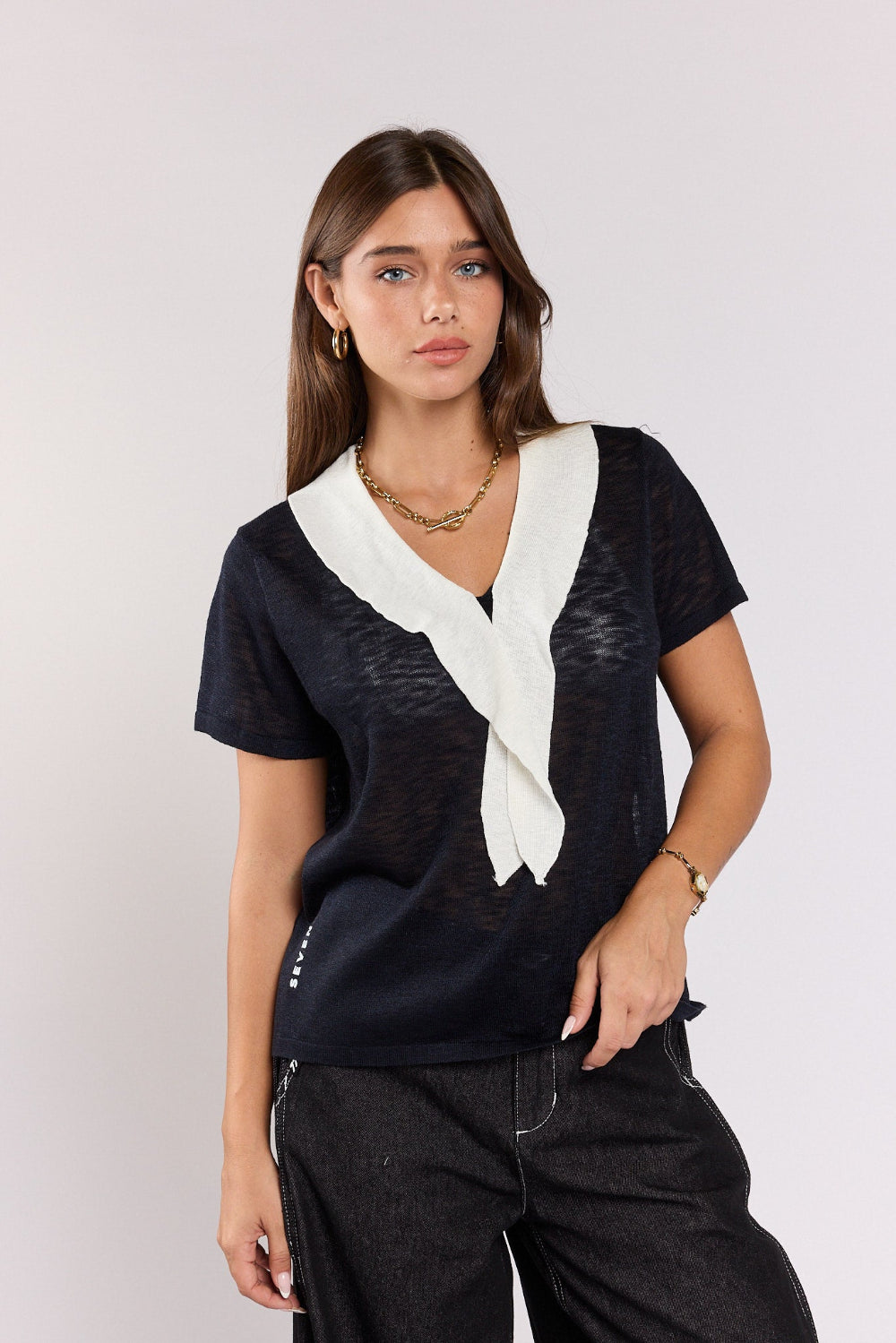SEVEN thin muslin knit shirt