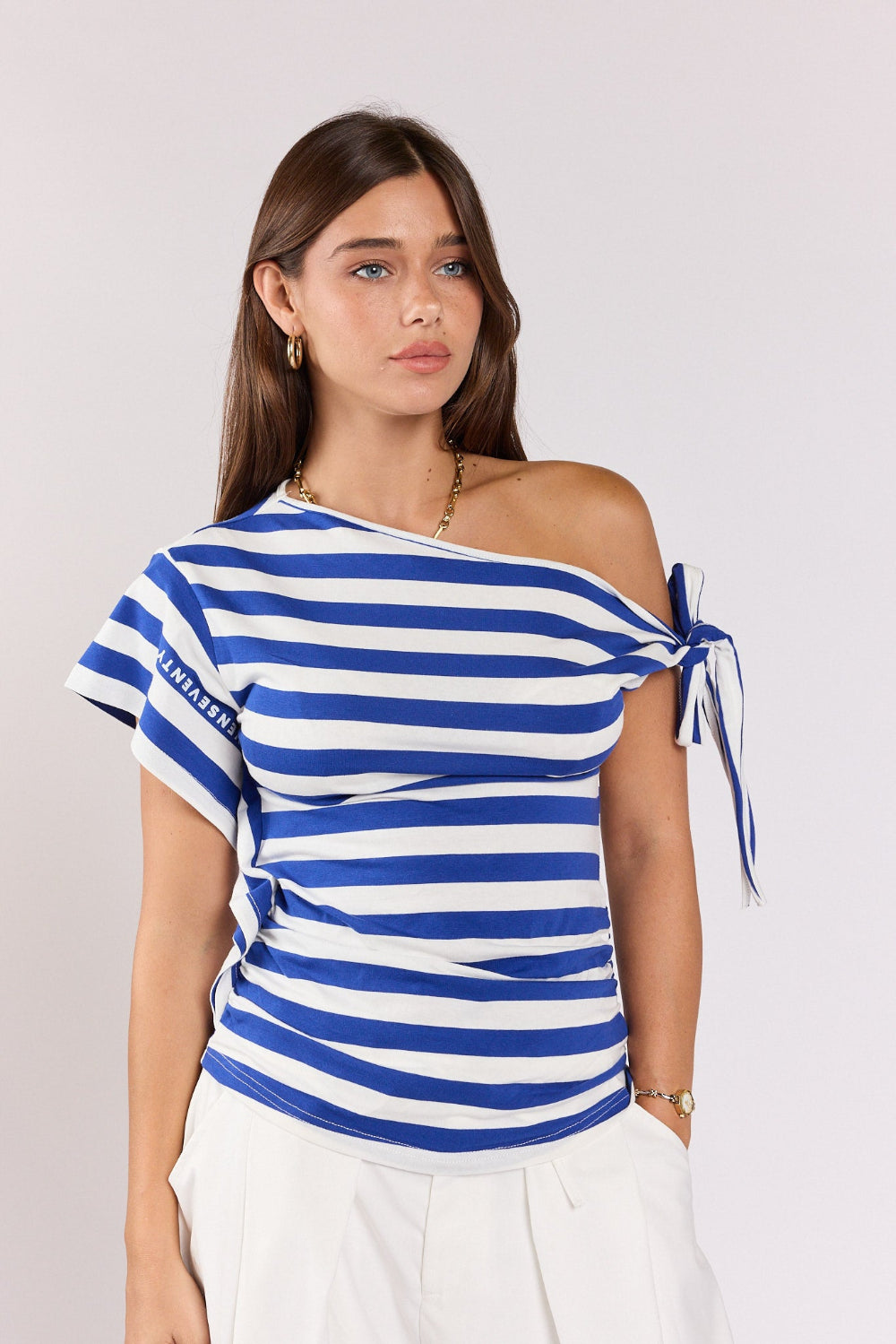 Asymmetrical shoulder-tie blouse 770