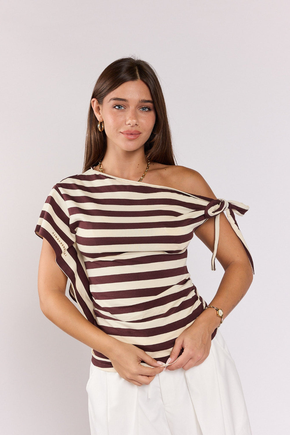 Asymmetrical shoulder-tie blouse 770