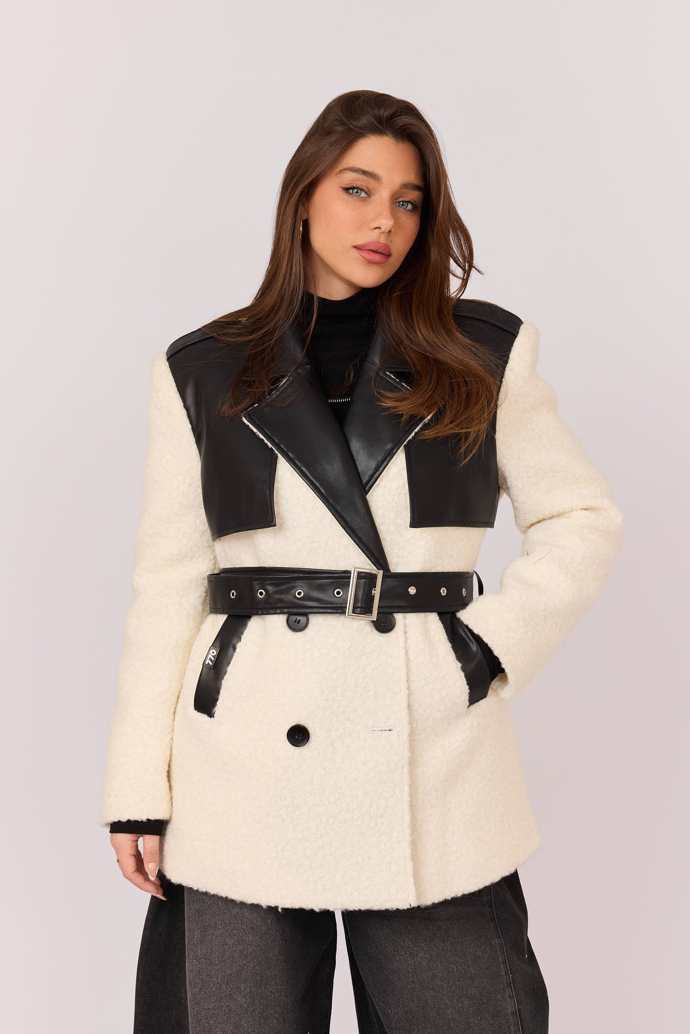 ג'קט צמר שילוב דמוי עור