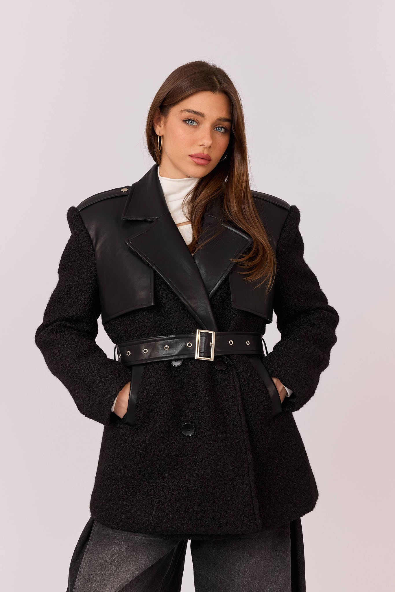 ג'קט צמר שילוב דמוי עור