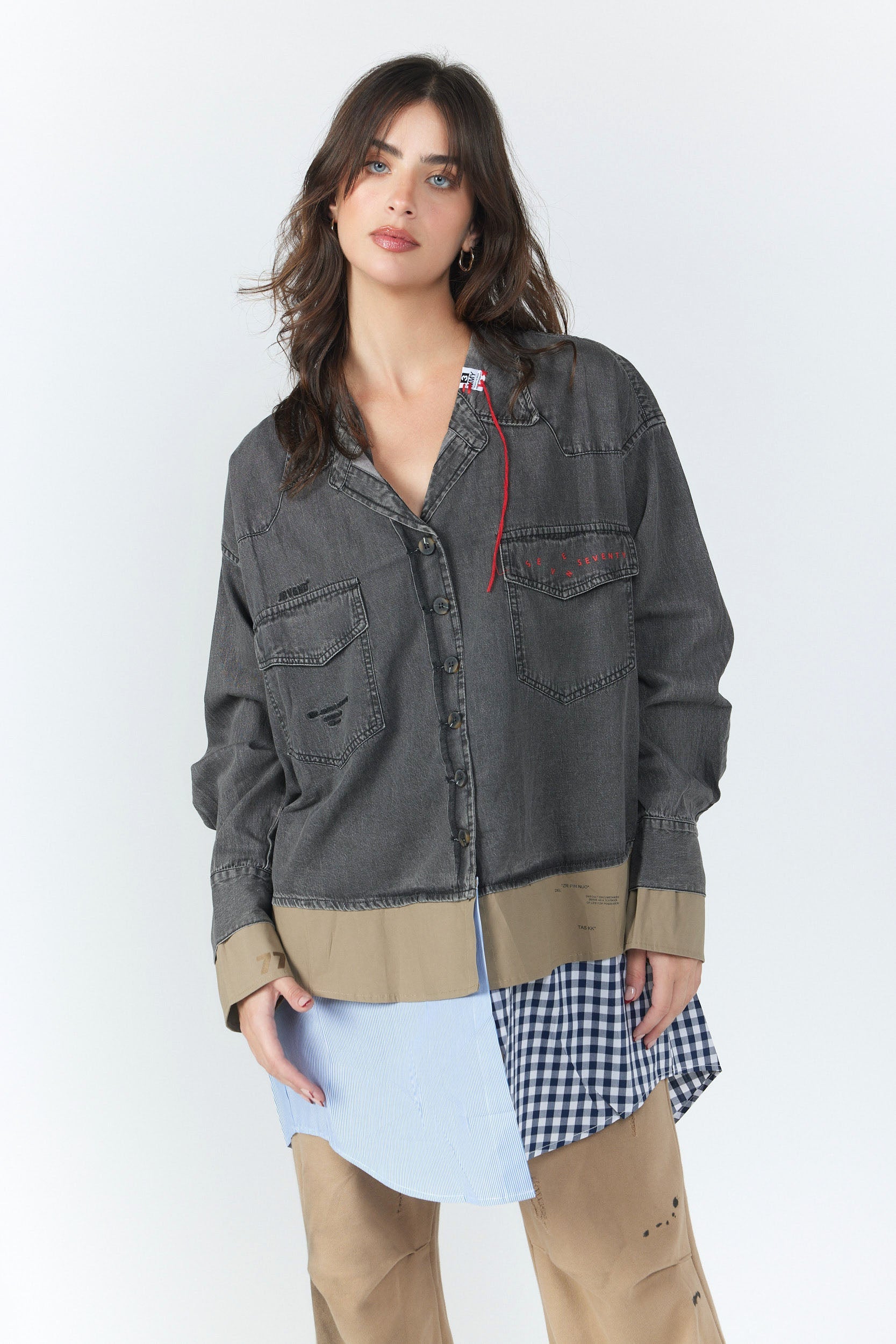 Denim jacket shirt in combination with STUDIO fabrics