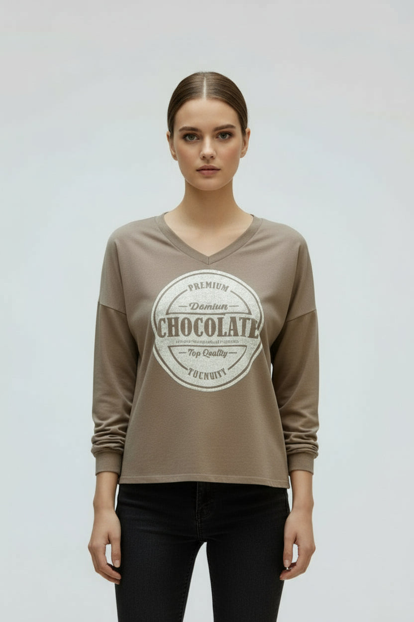 חולצת בייסיק ארוכה הדפס