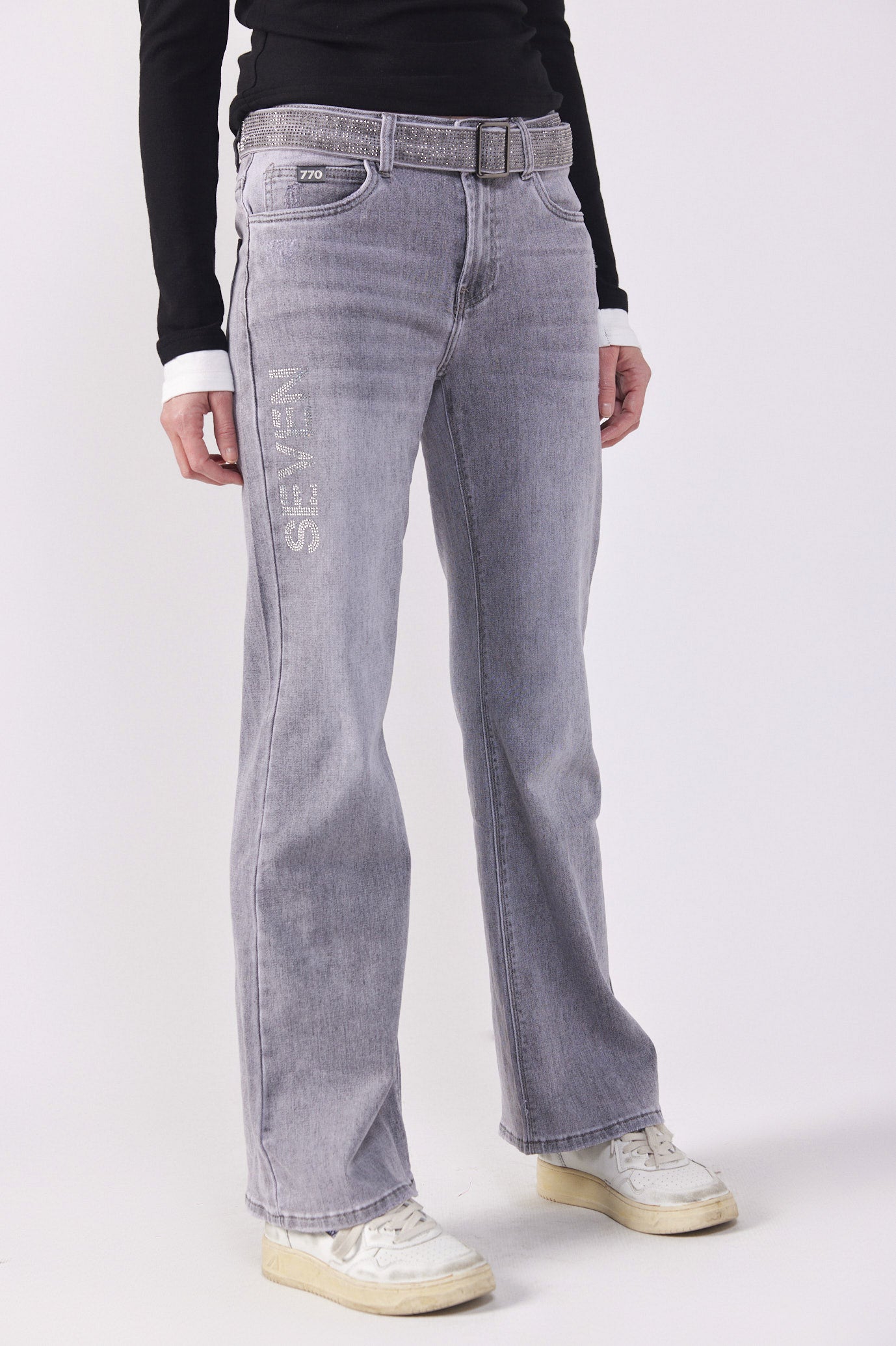 Washed jeans with stone belt SEVEN