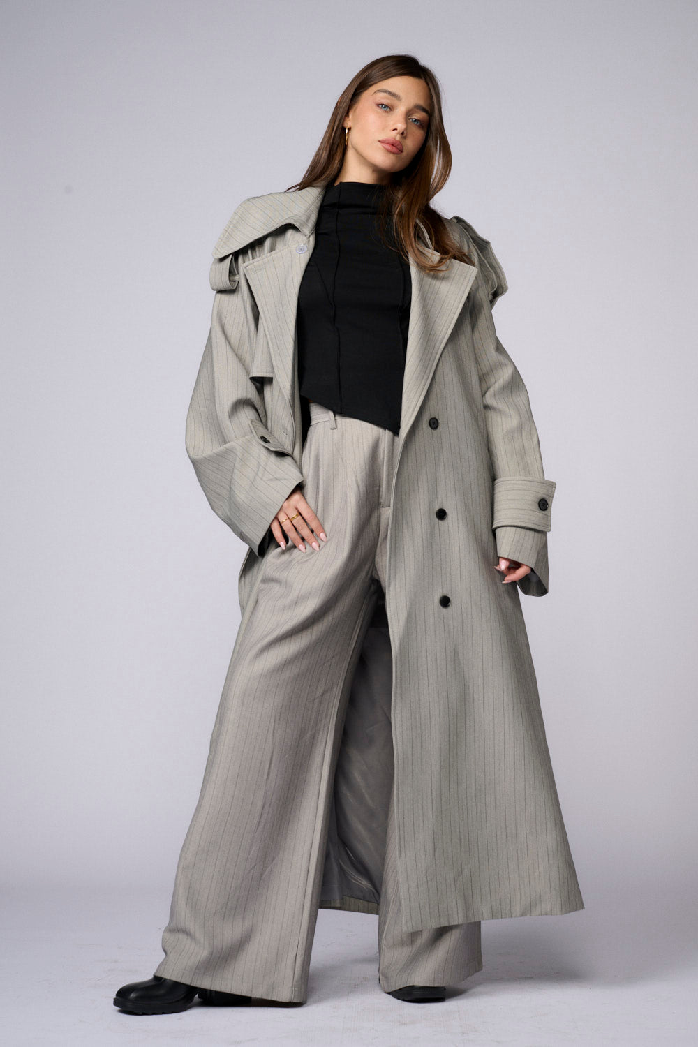 גק'ט ארוך אוברסייז פסים דקים