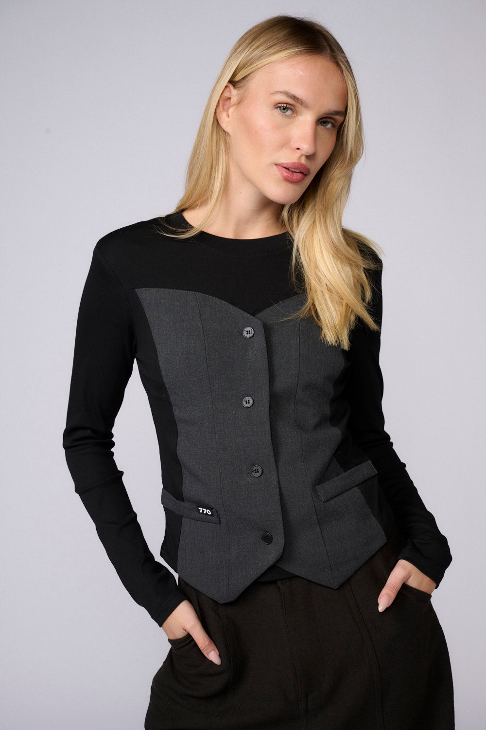 חולצה ארוכה דמוי מחוך מחוייט