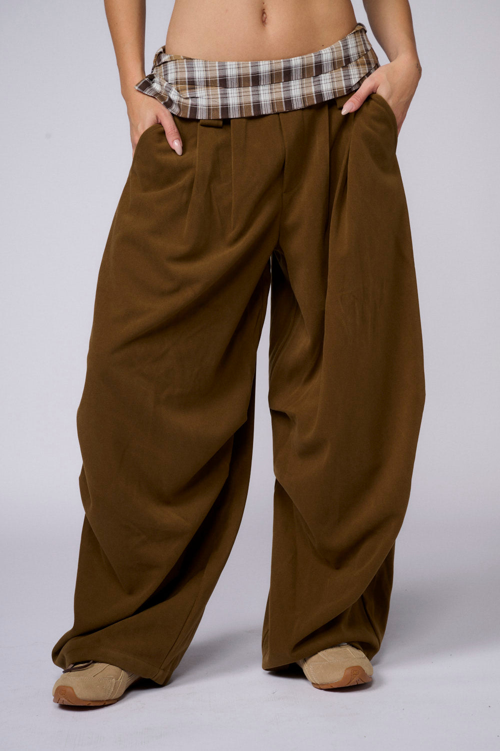 מכנס קטיפה שילוב משבצות