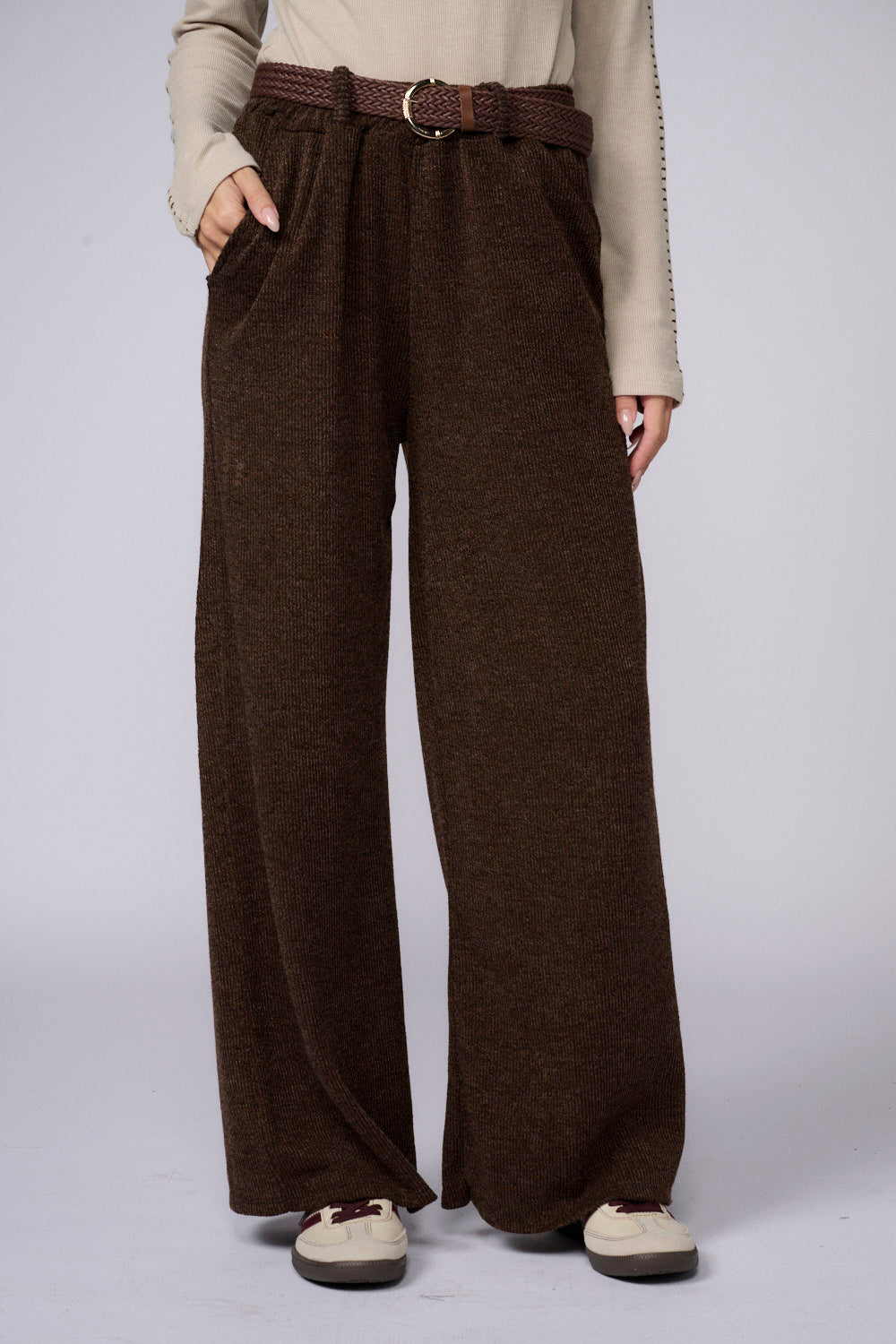 מכנס סריג שילוב חגורה