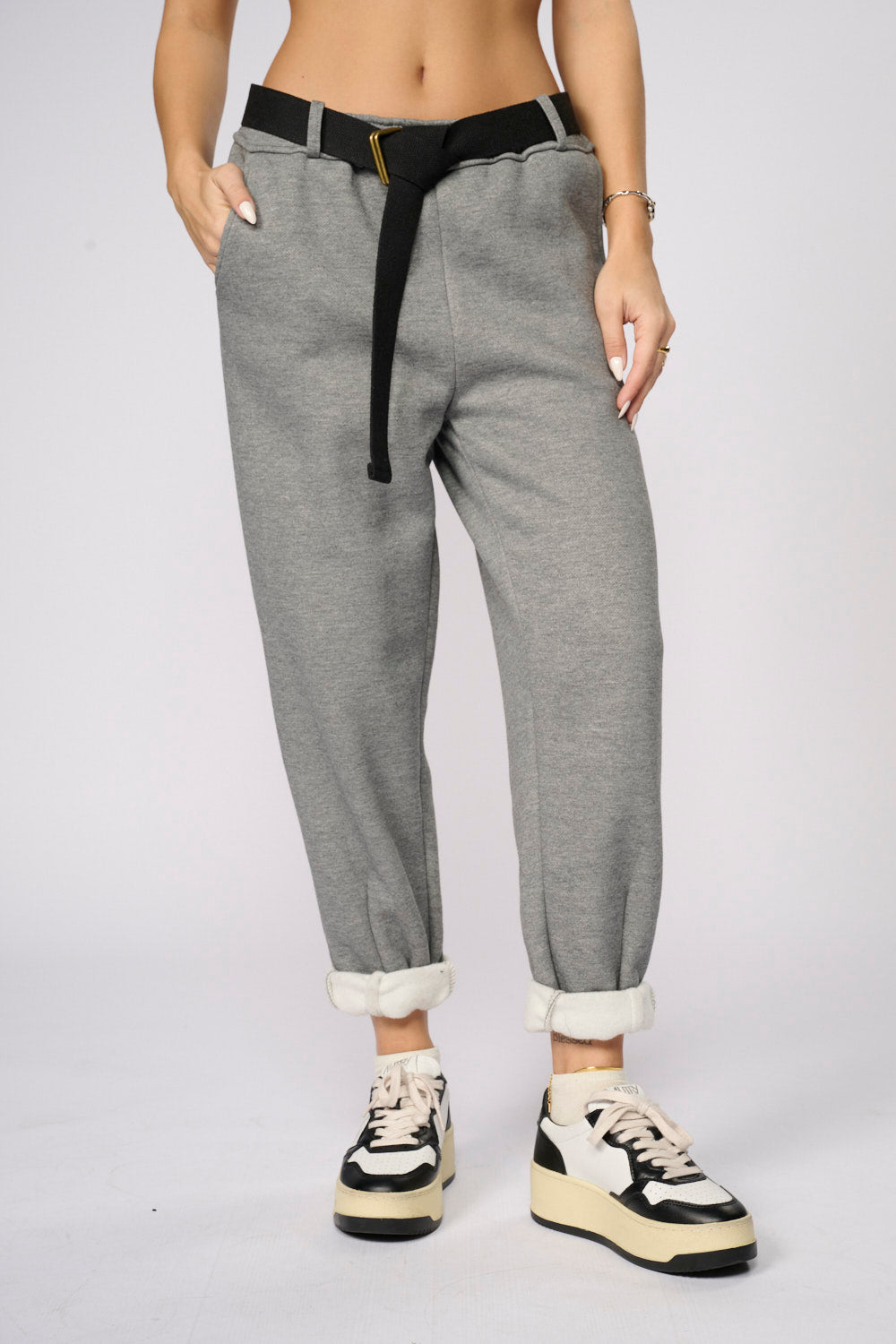 מכנסי פוטר קיפול בשילוב חגורה