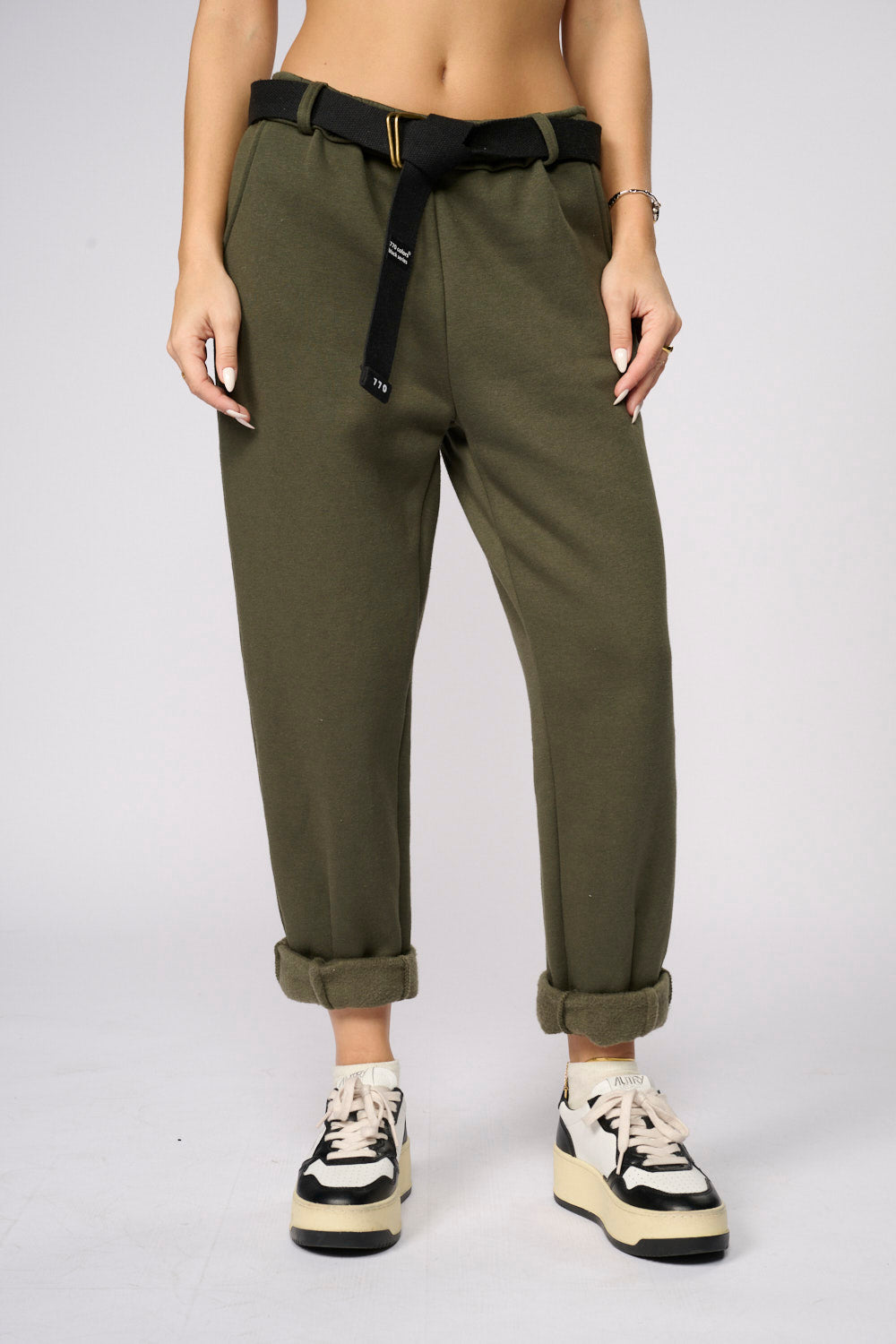 מכנסי פוטר קיפול בשילוב חגורה