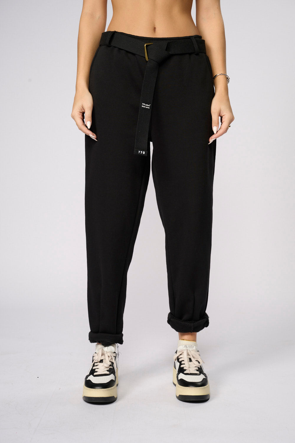 מכנסי פוטר קיפול בשילוב חגורה