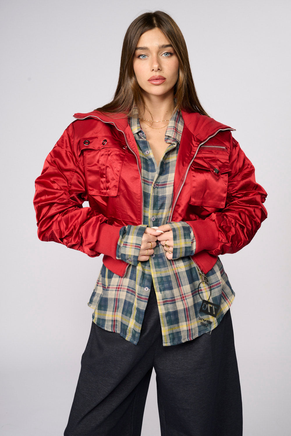 ג'קט סאטן כיסים