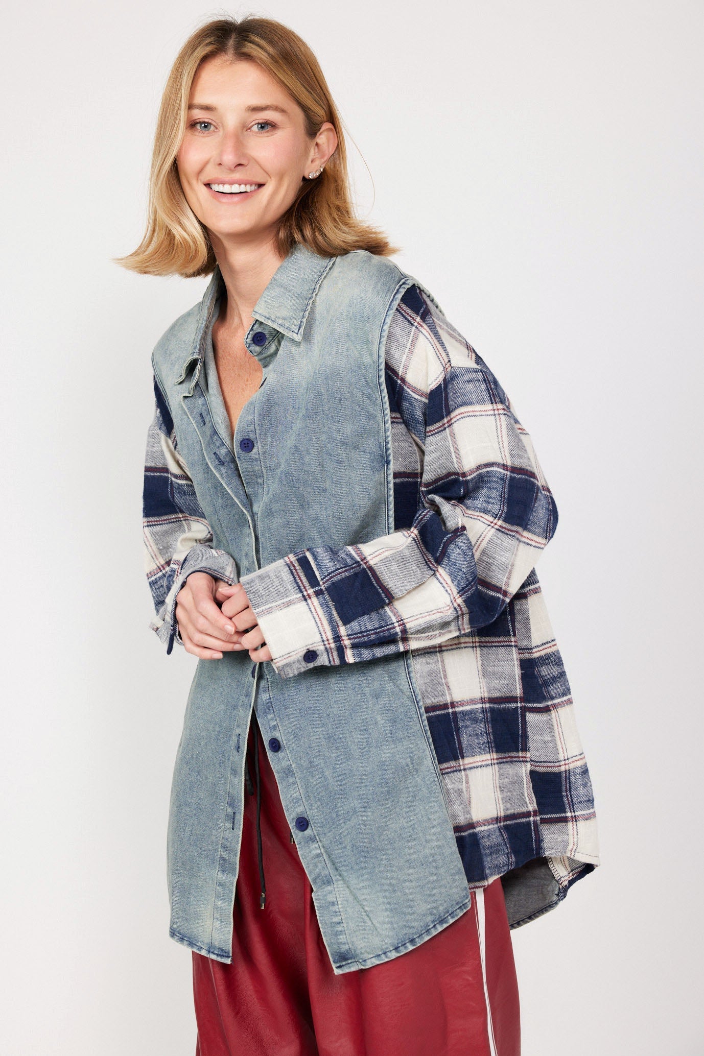 Denim and flannel combination shirt 770