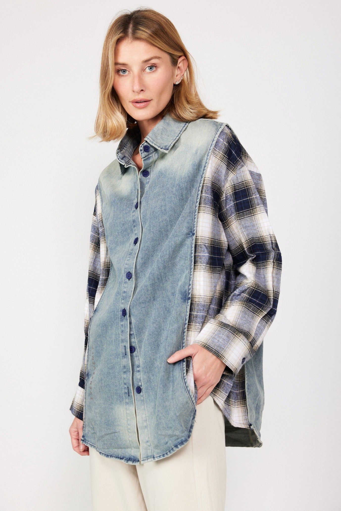 Denim and flannel combination shirt 770