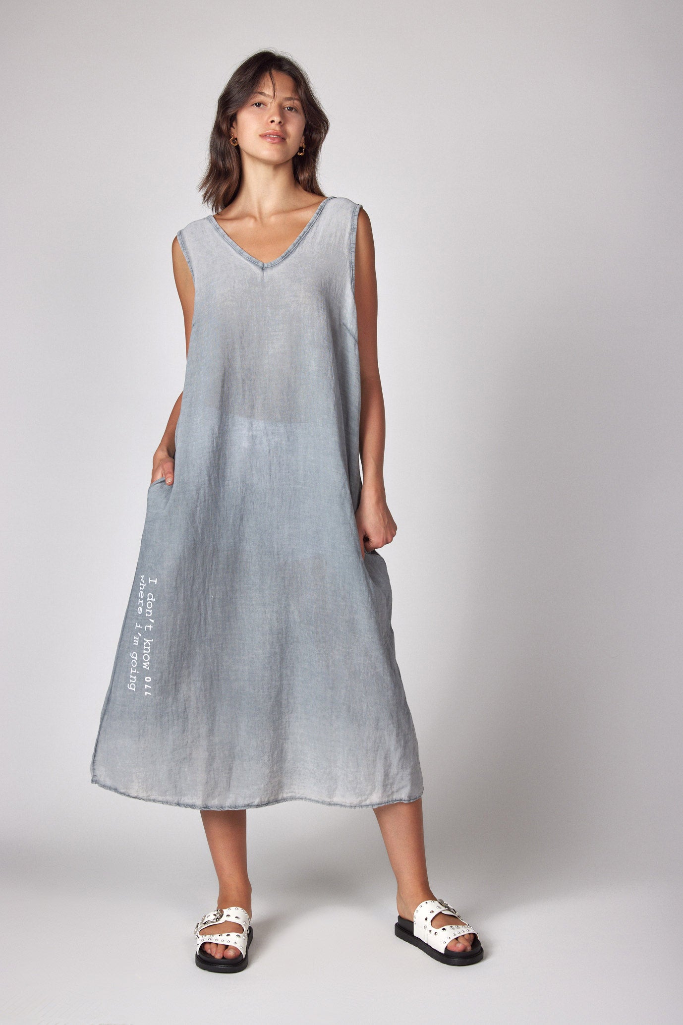Slightly transparent linen midi dress GOING