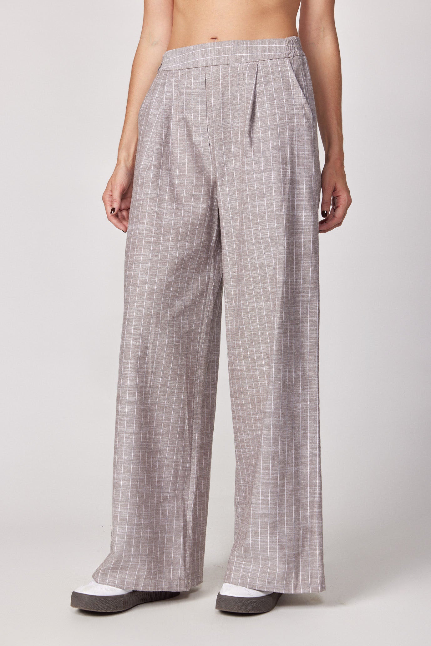 PRODUCTION Striped Flared Linen Pants