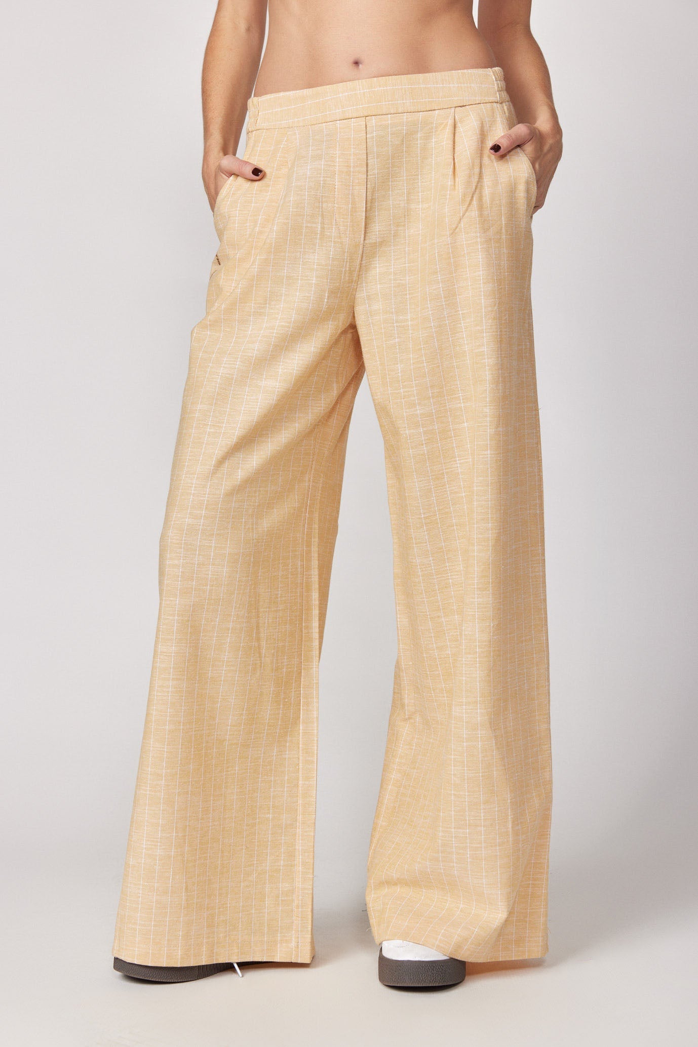 PRODUCTION Striped Flared Linen Pants