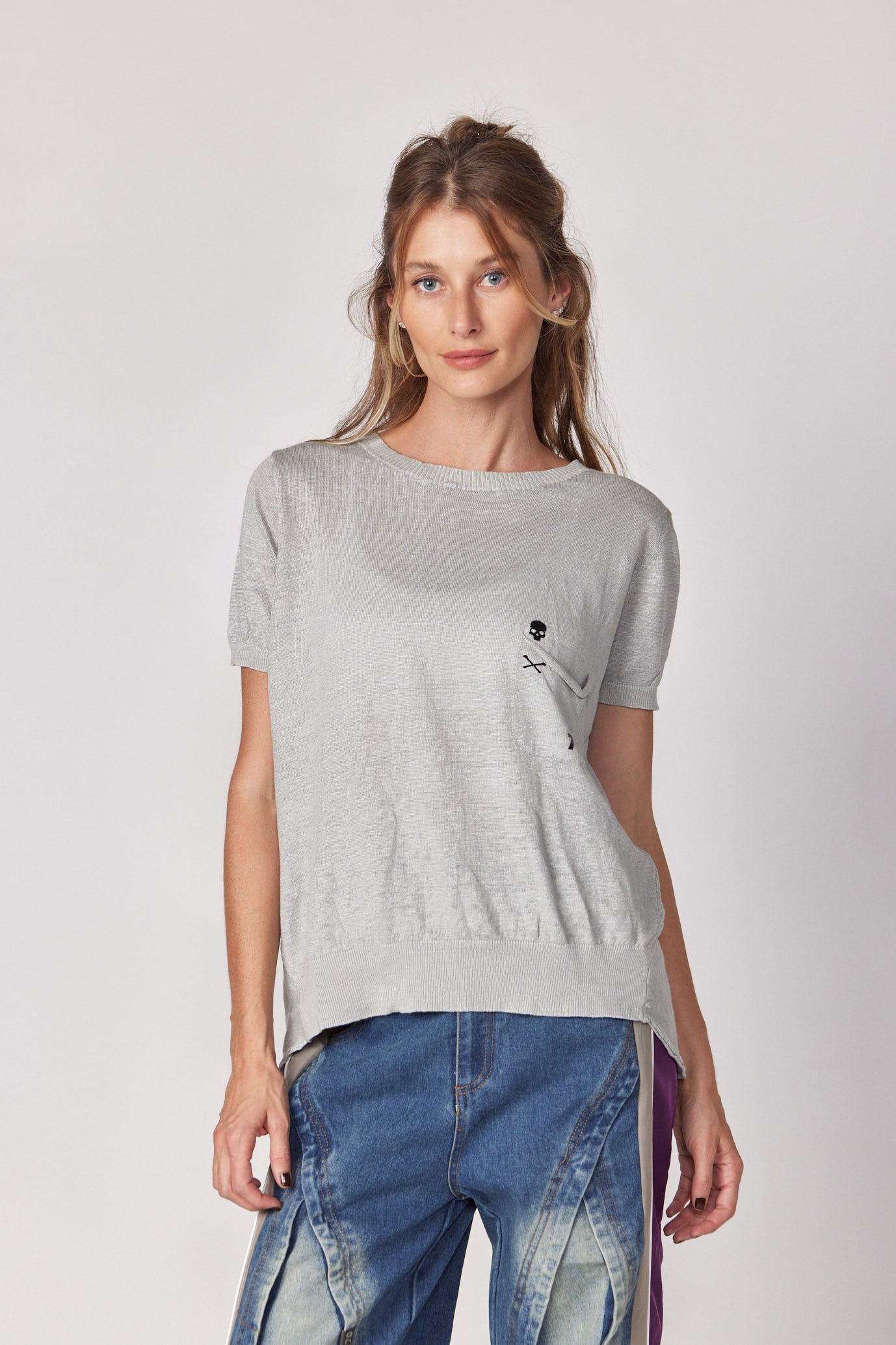 SKULL thin knit shirt